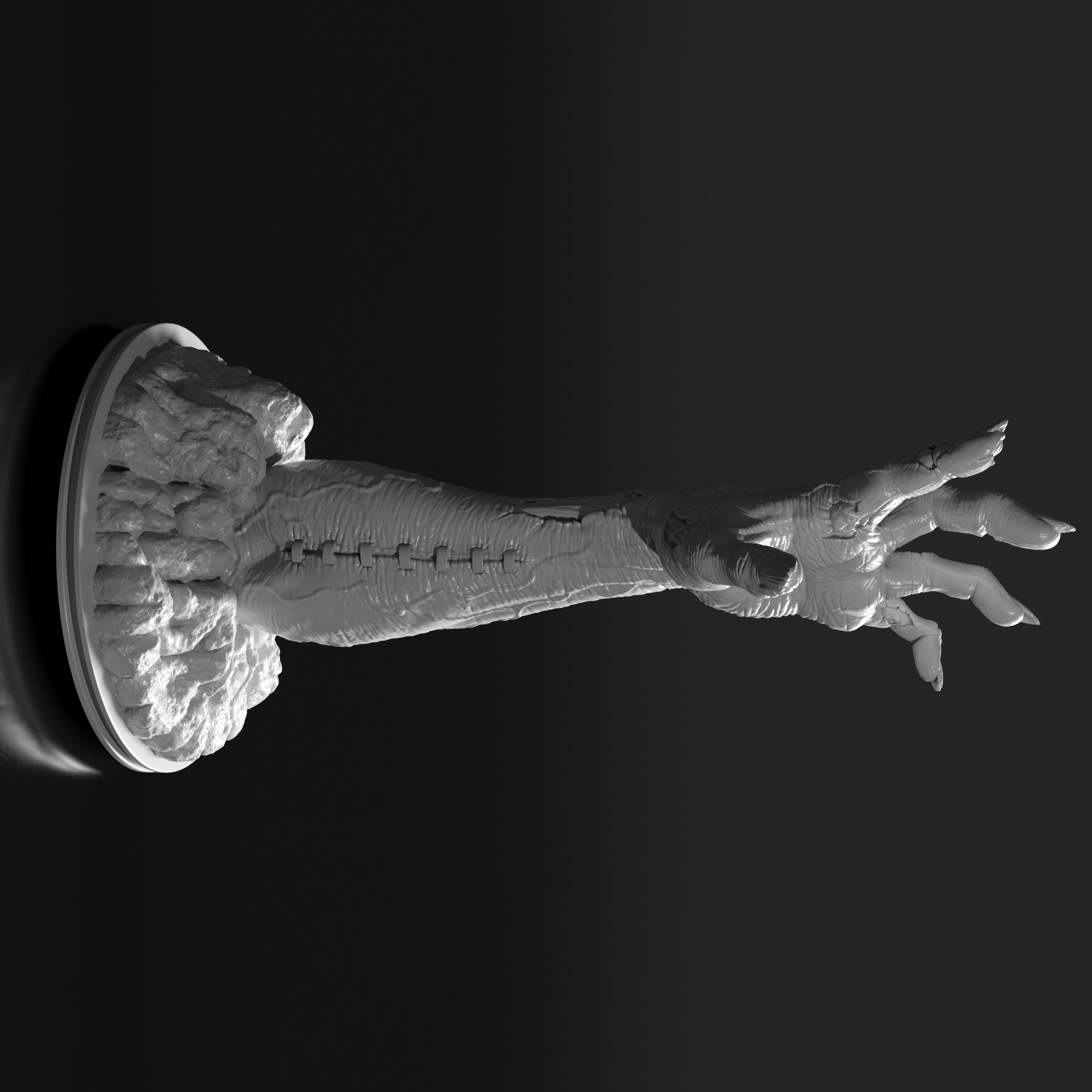 Zombie hand bursting from the ground 3d printable sculpture  3D print model_4
