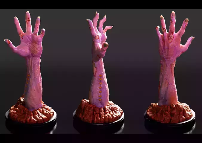 Zombie hand bursting from the ground 3d printable sculpture 