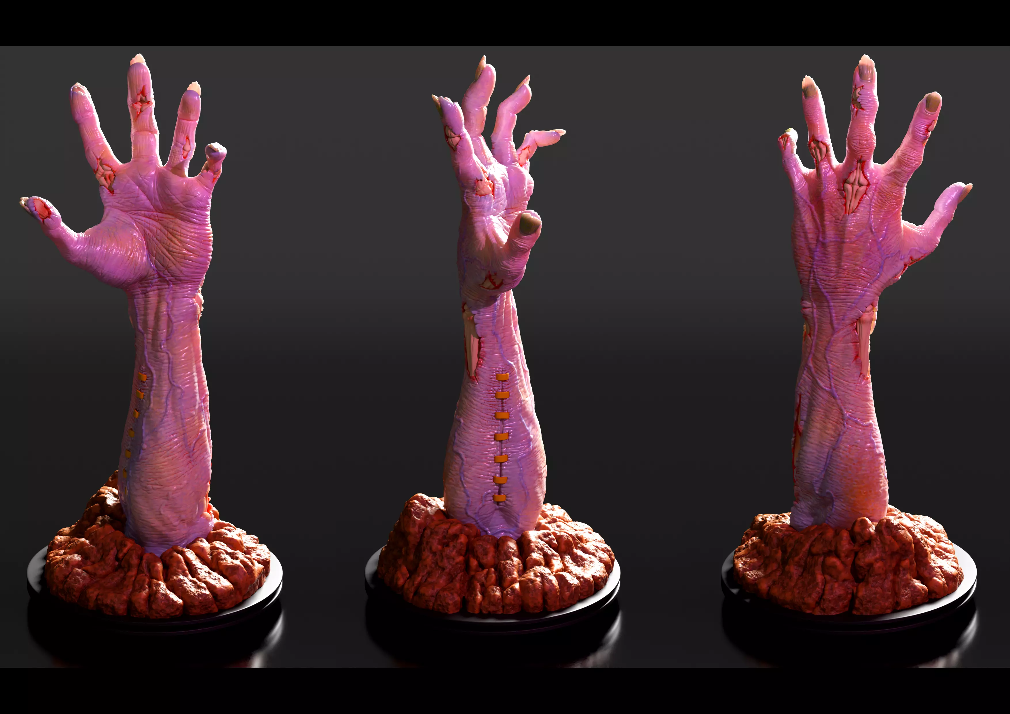Zombie hand bursting from the ground 3d printable sculpture  3D print model_0