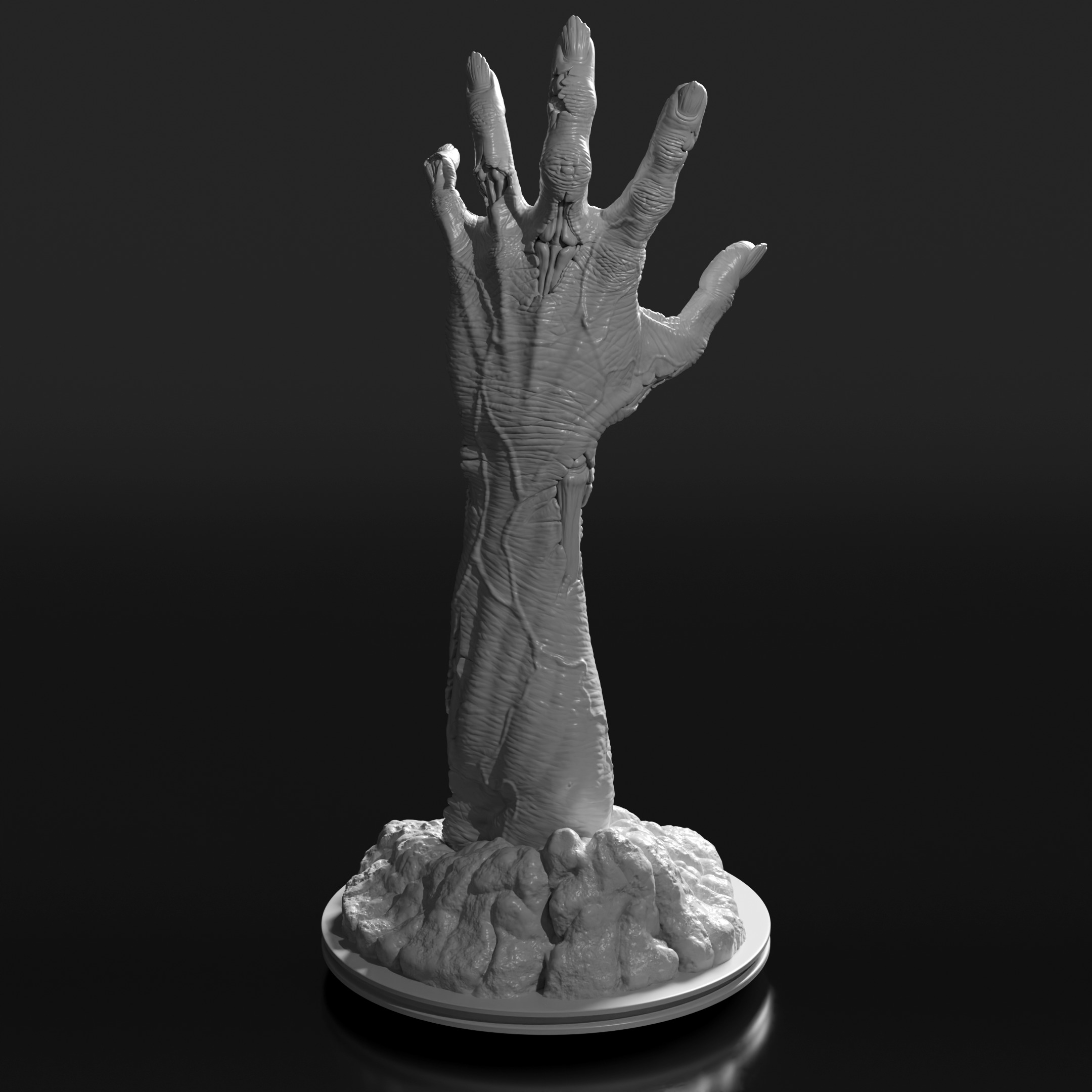 Zombie hand bursting from the ground 3d printable sculpture  3D print model_7