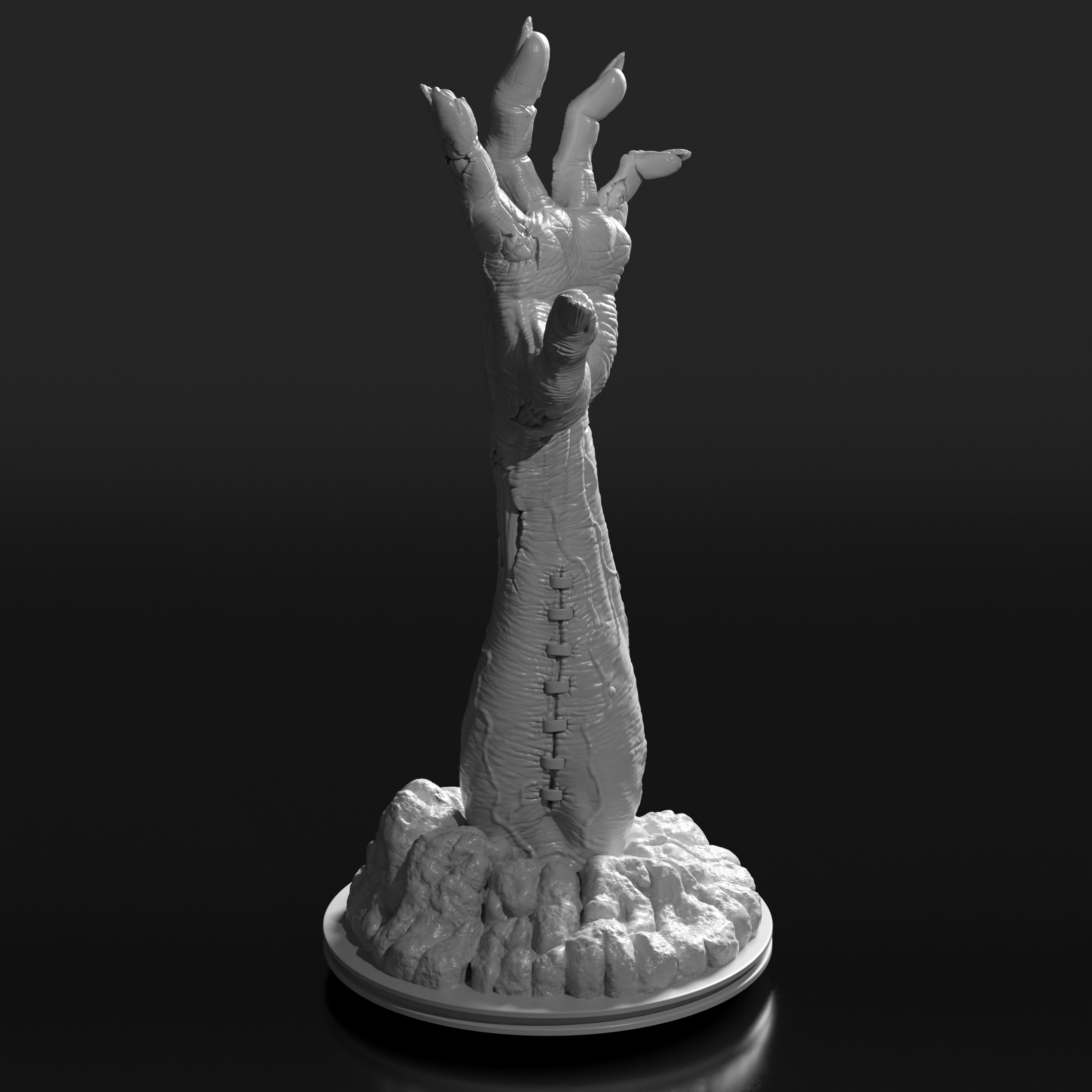 Zombie hand bursting from the ground 3d printable sculpture  3D print model_6