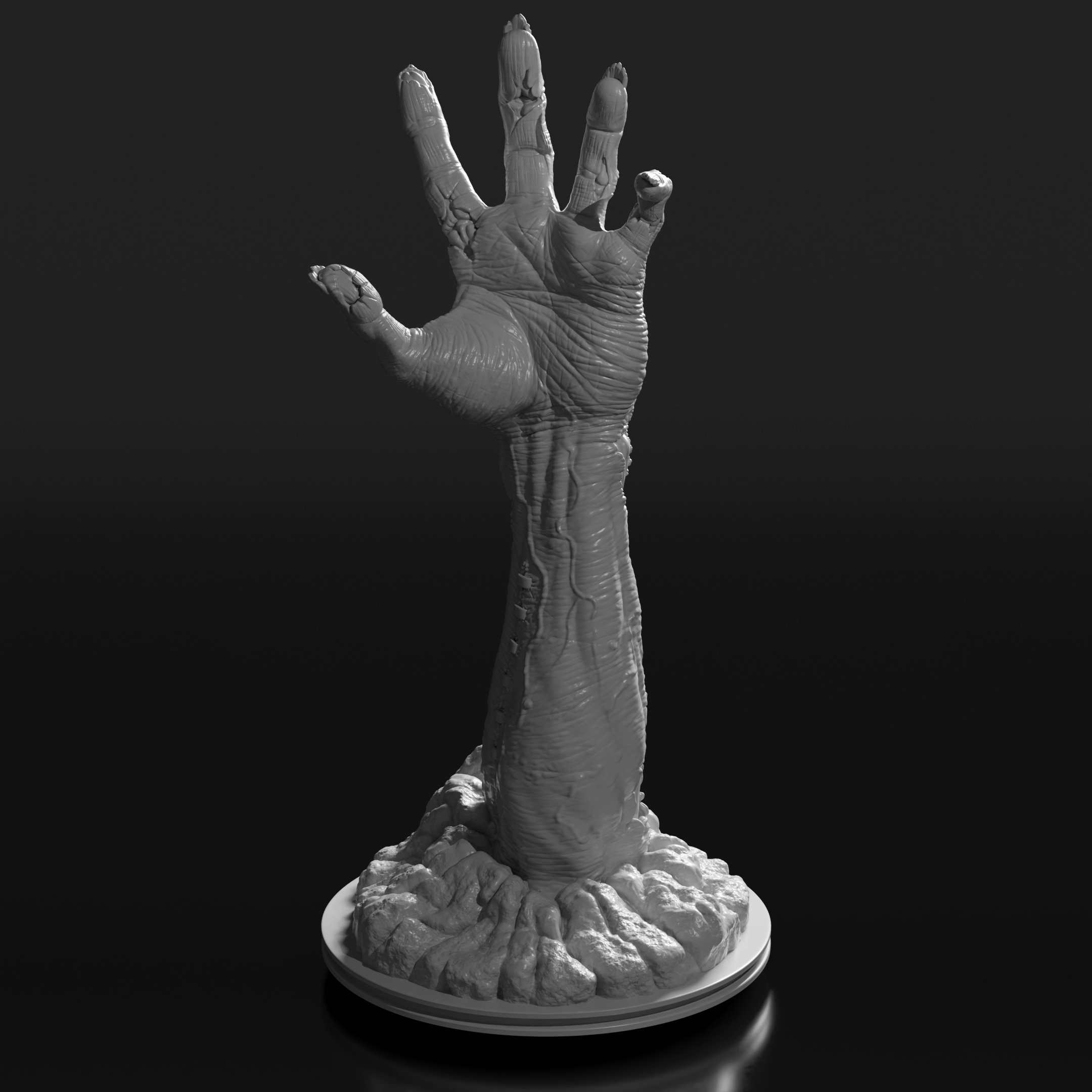 Zombie hand bursting from the ground 3d printable sculpture  3D print model_5