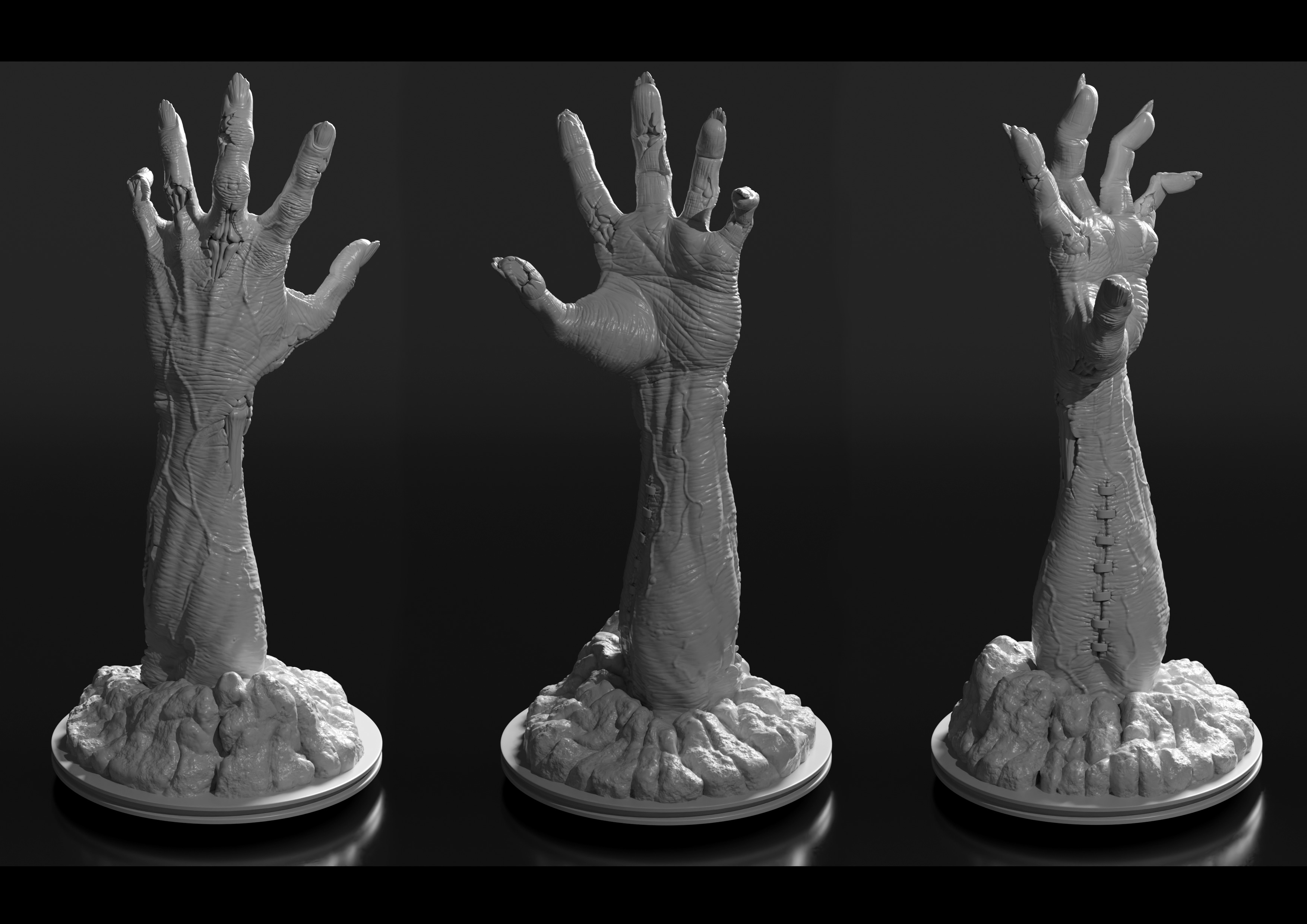 Zombie hand bursting from the ground 3d printable sculpture  3D print model_2