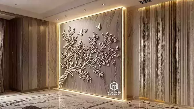 modern panel wall decor set wall relief mural CNC 124 3D model