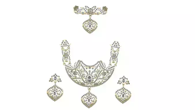 INDIAN LUXURY BRIDAL GOLD NECKLACE SET 3D PRINTABLE MODEL