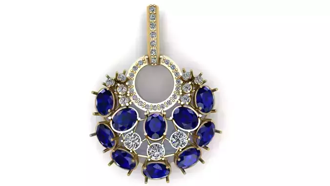 DIAMOND AND BLUE SAPPHIRE PENDANT FOR COUPLE 3D PRINTABLE MODEL