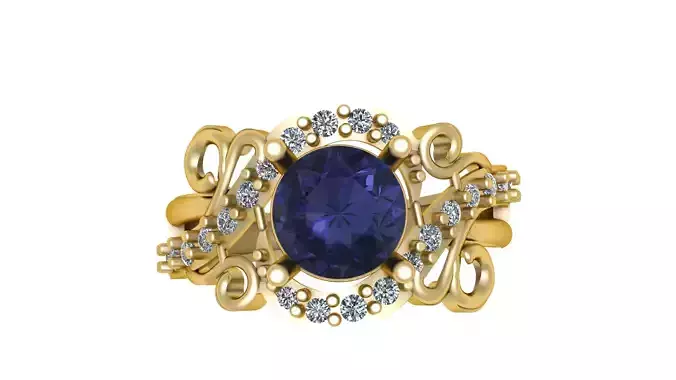 BLUE SAPPHIRE AND DIAMOND RING FOR WOMEN 3D PRINTABLE MODEL