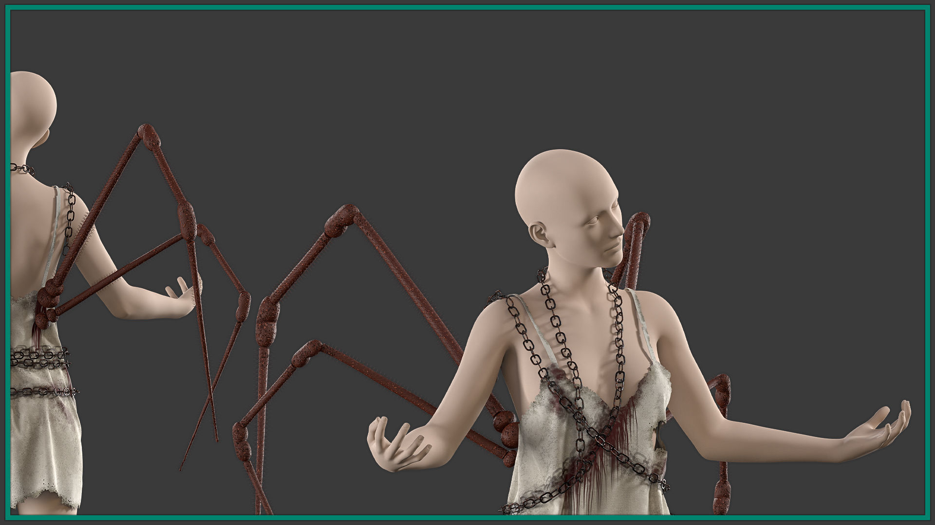 female Halloween outfit with texture 3D model_5