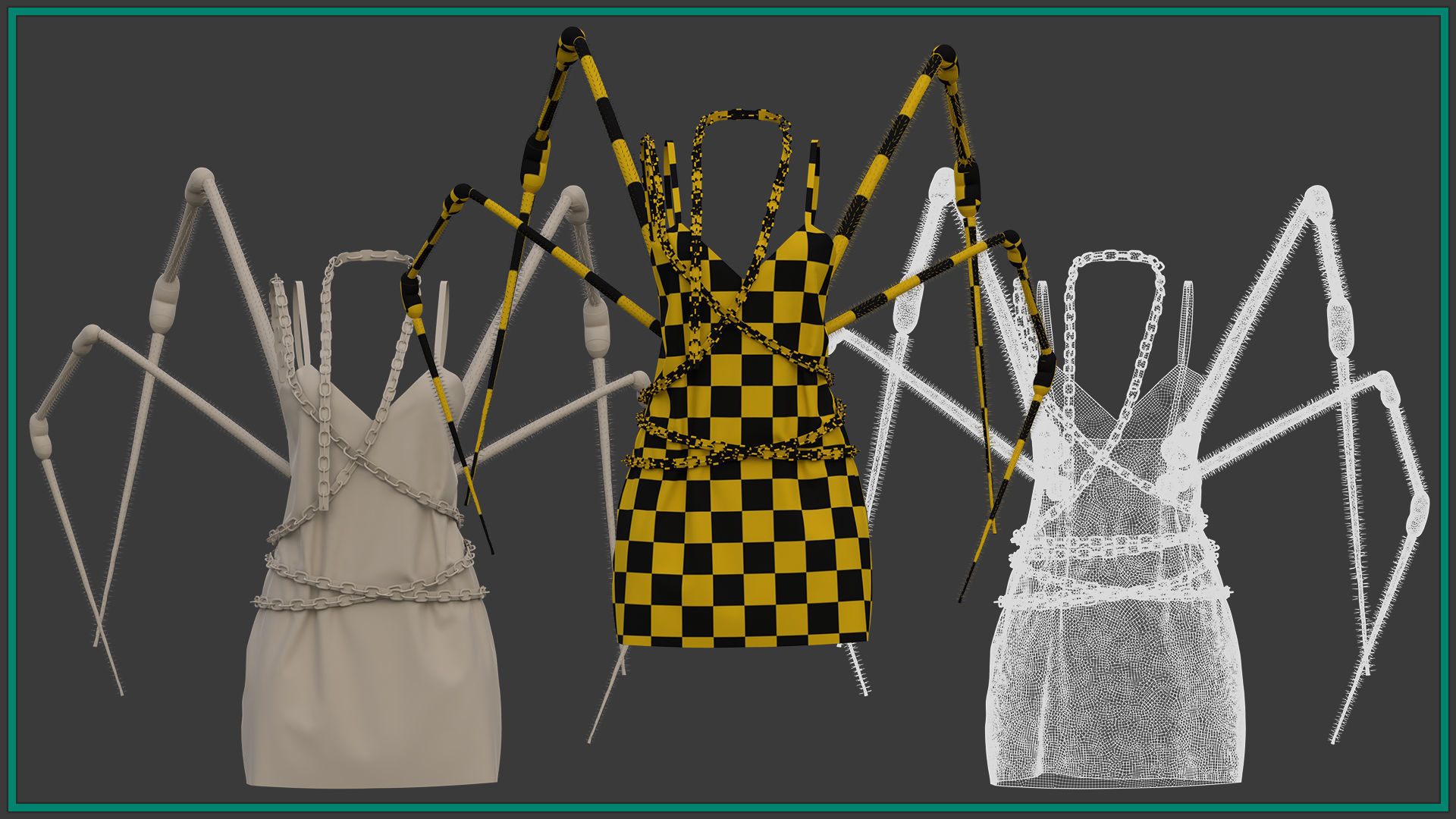 female Halloween outfit with texture 3D model_6