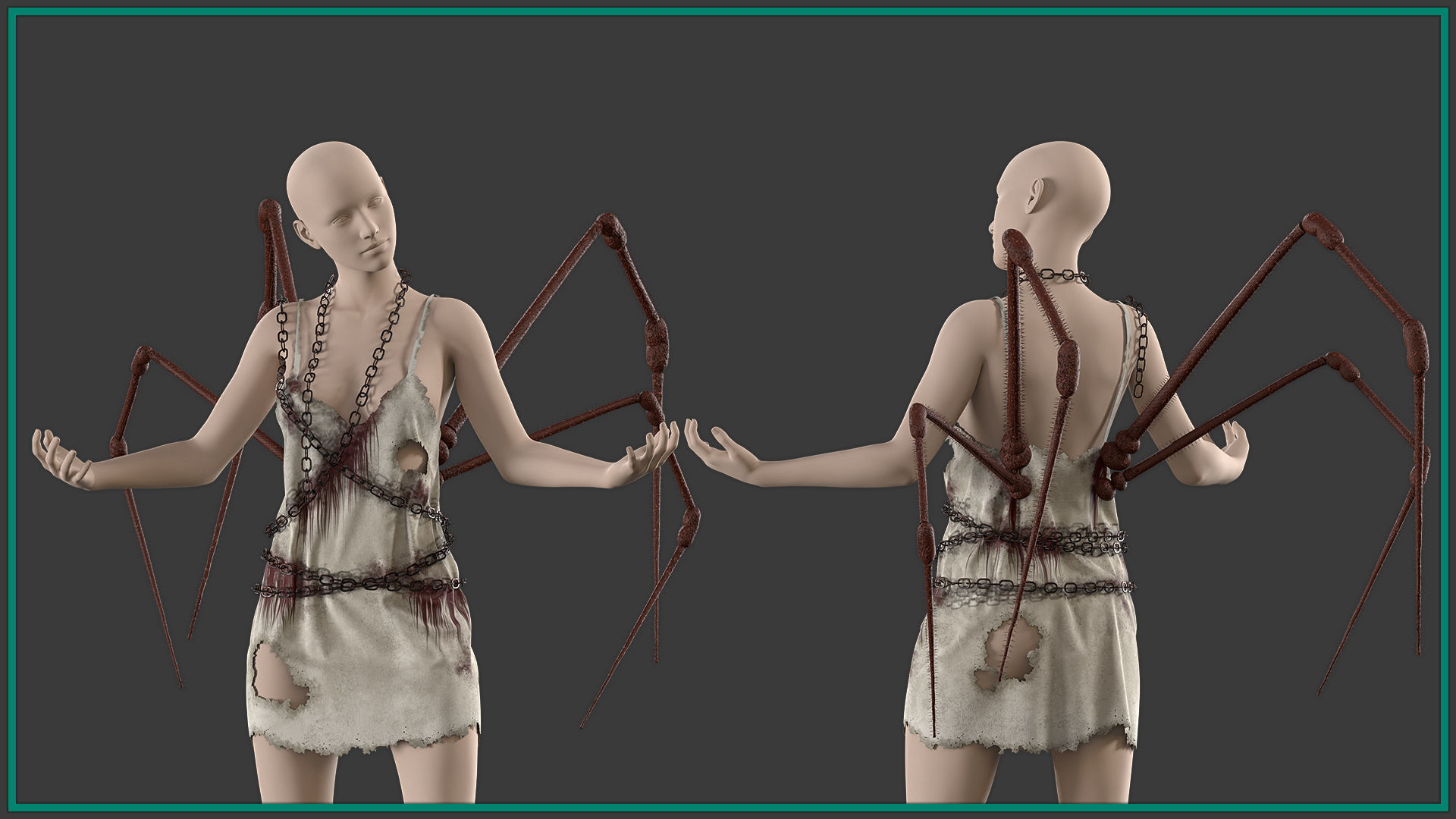 female Halloween outfit with texture 3D model_3