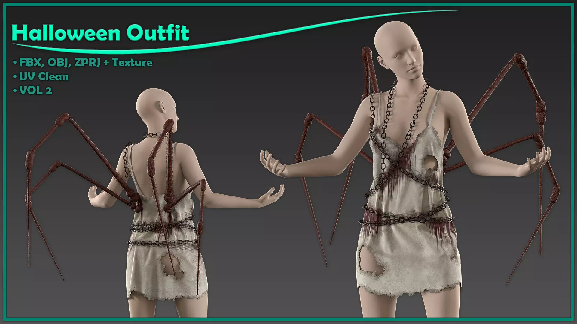 female Halloween outfit with texture 3D model_0