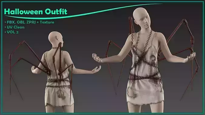 female Halloween outfit with texture 3D model