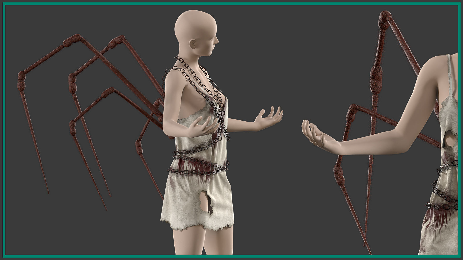 female Halloween outfit with texture 3D model_4