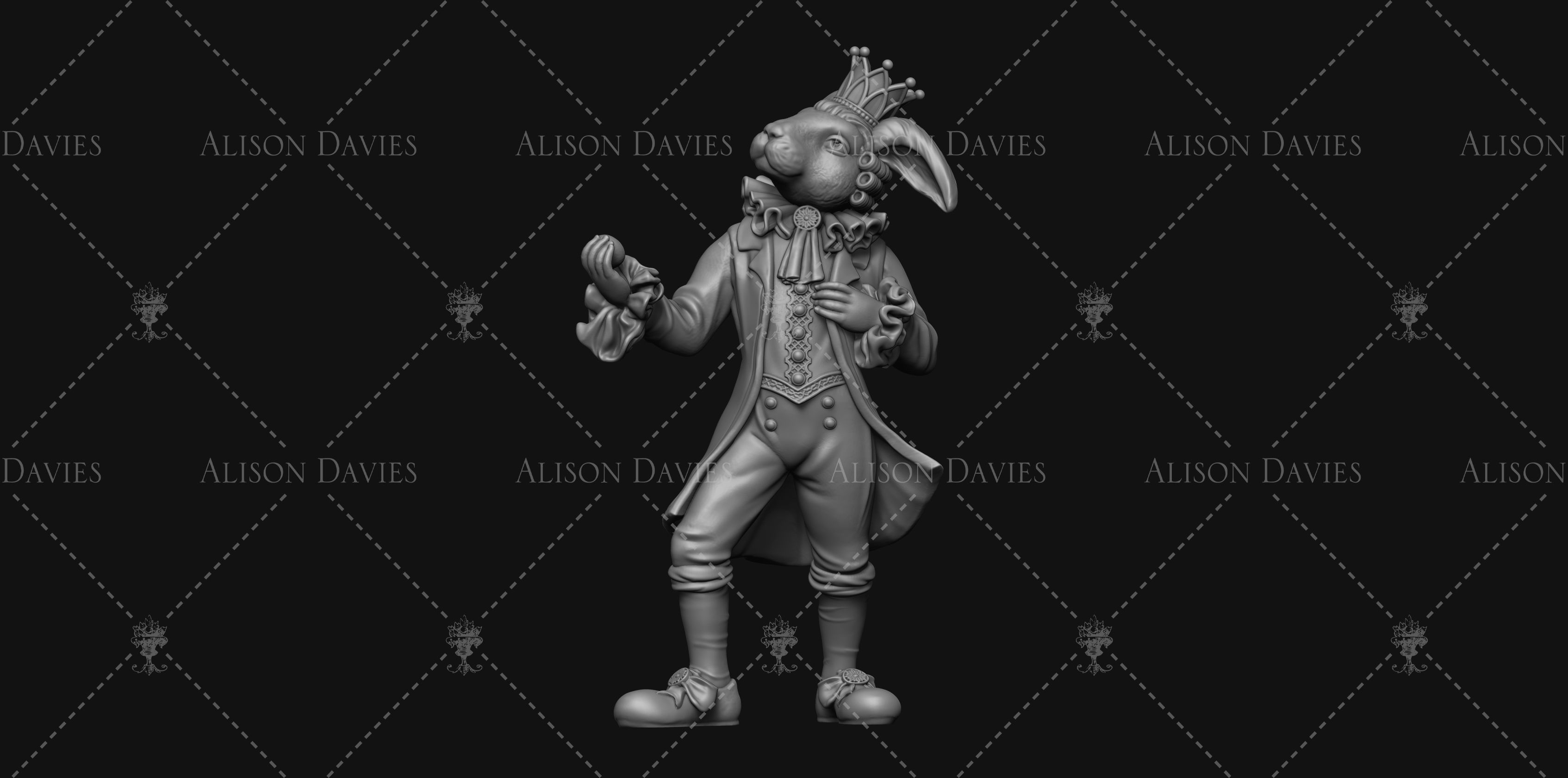 Bunny Rabbit King statue 3D print model 3D print model_3