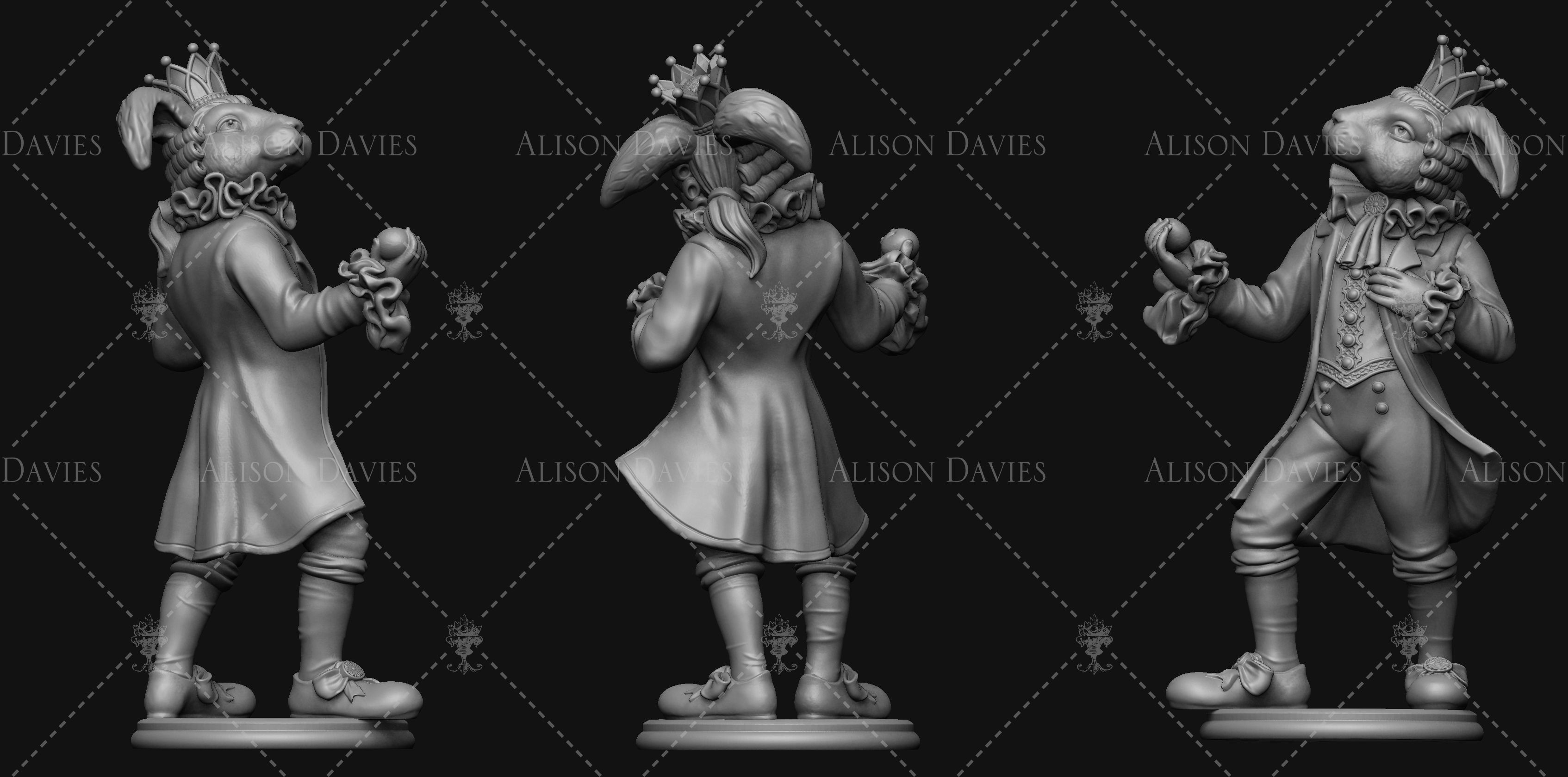 Bunny Rabbit King statue 3D print model 3D print model_5