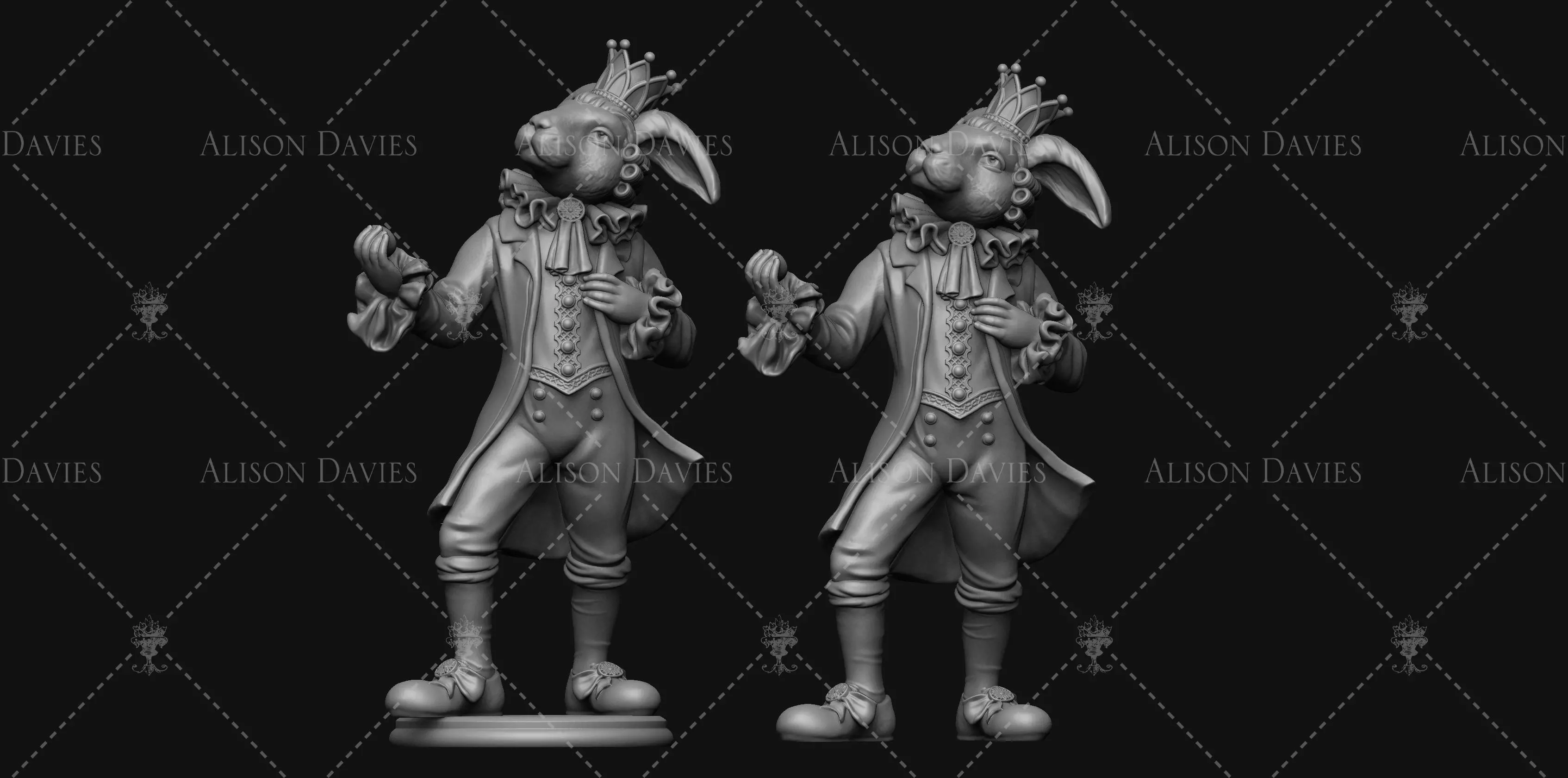 Bunny Rabbit King statue 3D print model 3D print model_0