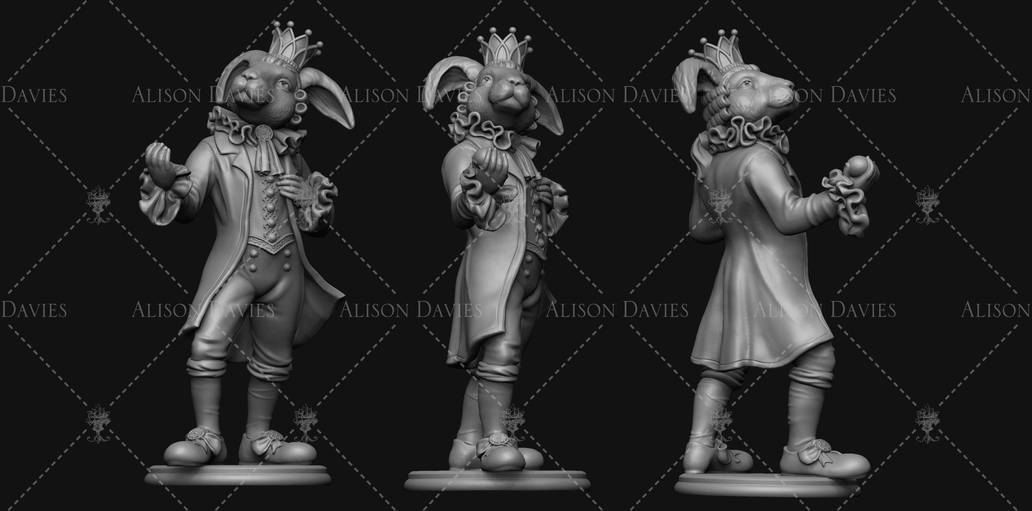Bunny Rabbit King statue 3D print model 3D print model_2