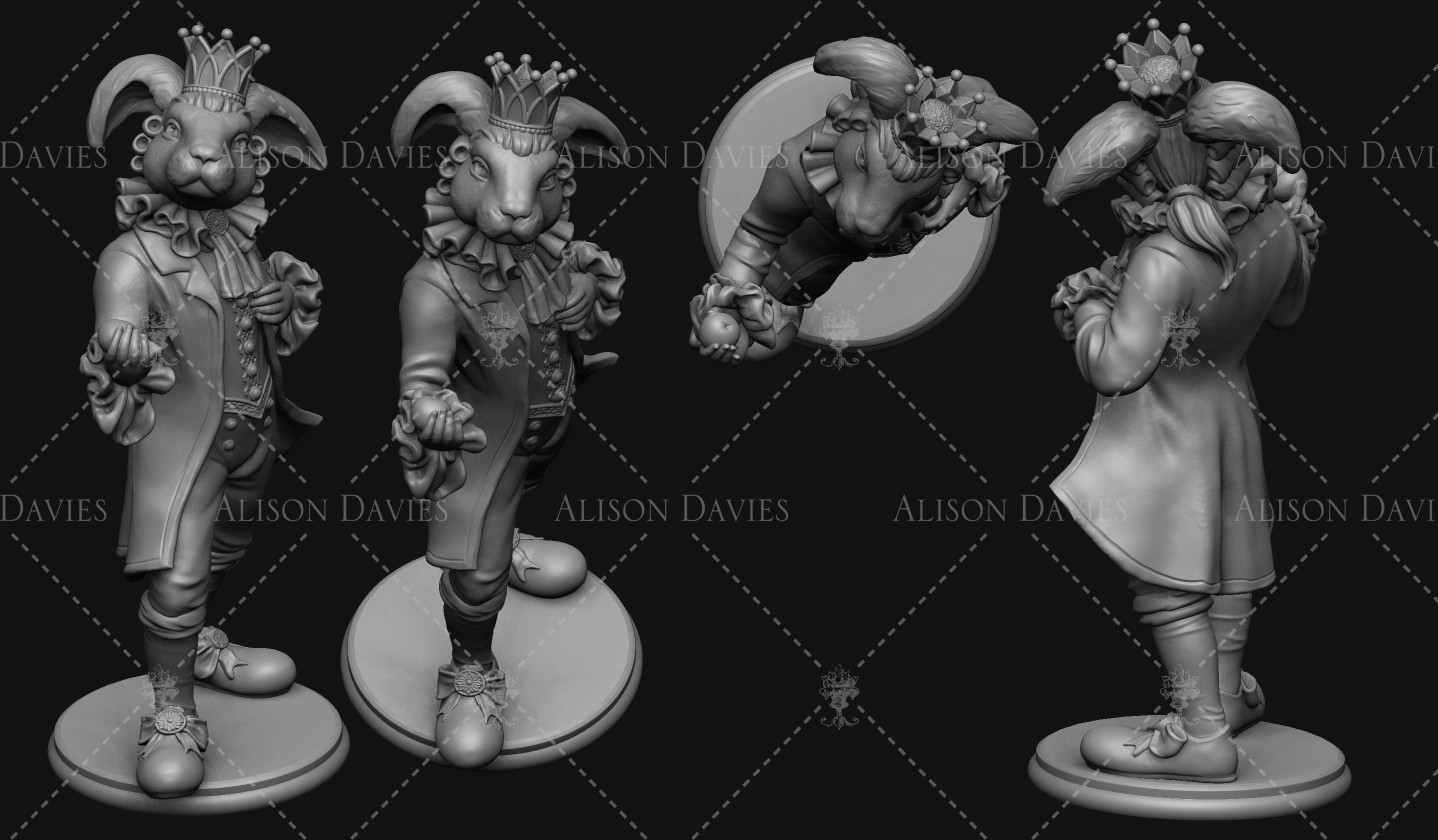 Bunny Rabbit King statue 3D print model 3D print model_1