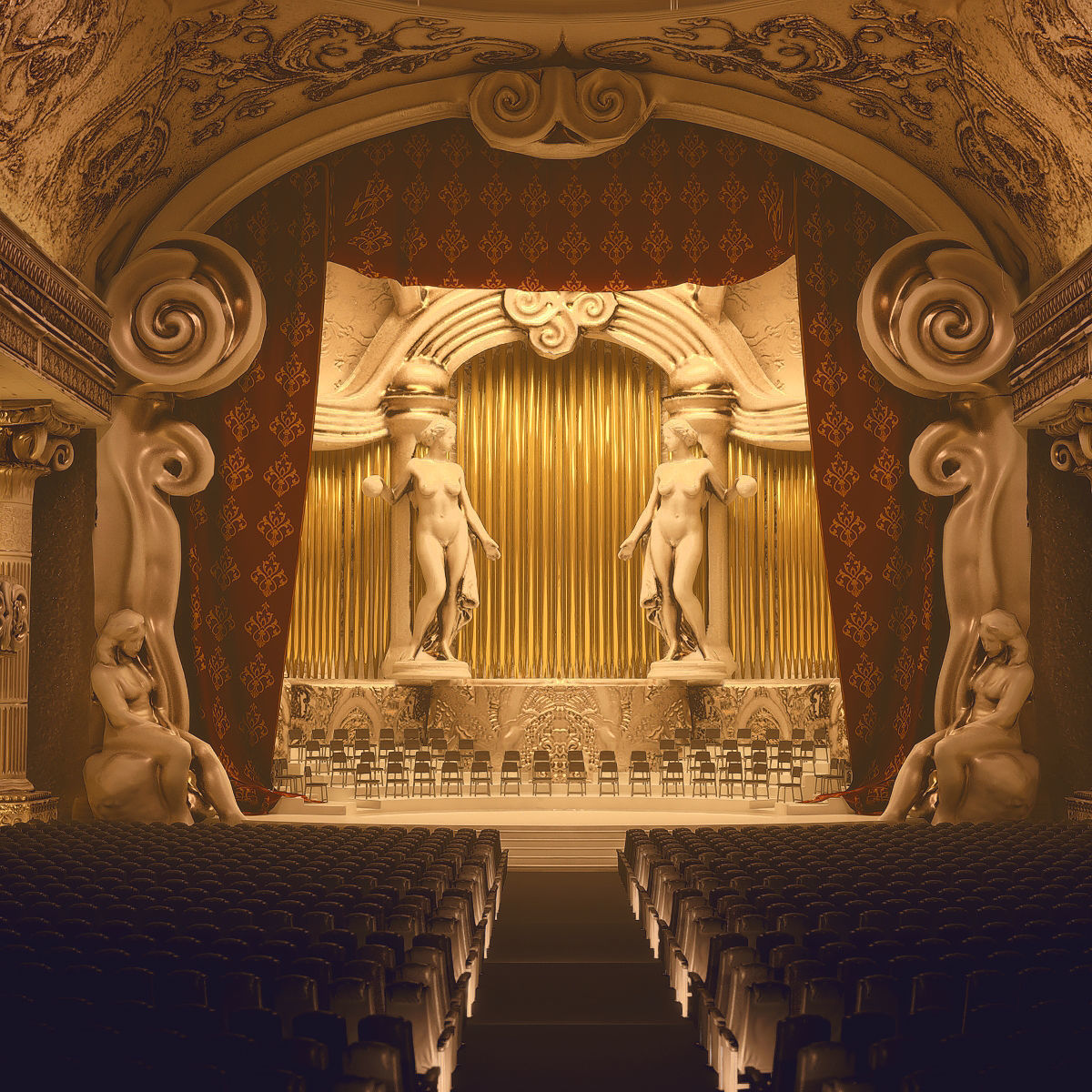 For UE5 Symphony Hall Low polygon set Low-poly 3D model_5