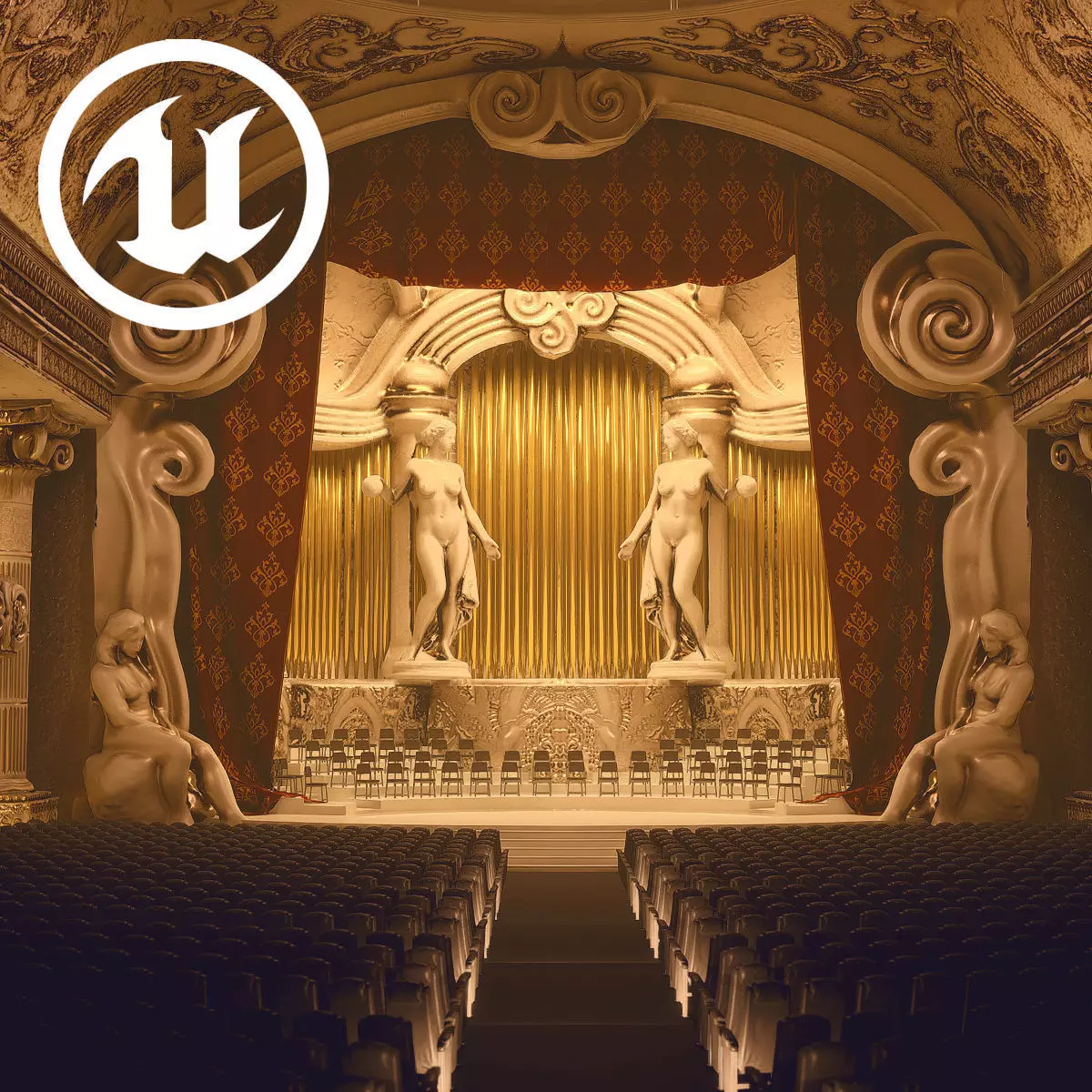 For UE5 Symphony Hall Low polygon set Low-poly 3D model_0