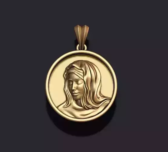 Holy Mary round frame pendant 3D print model
