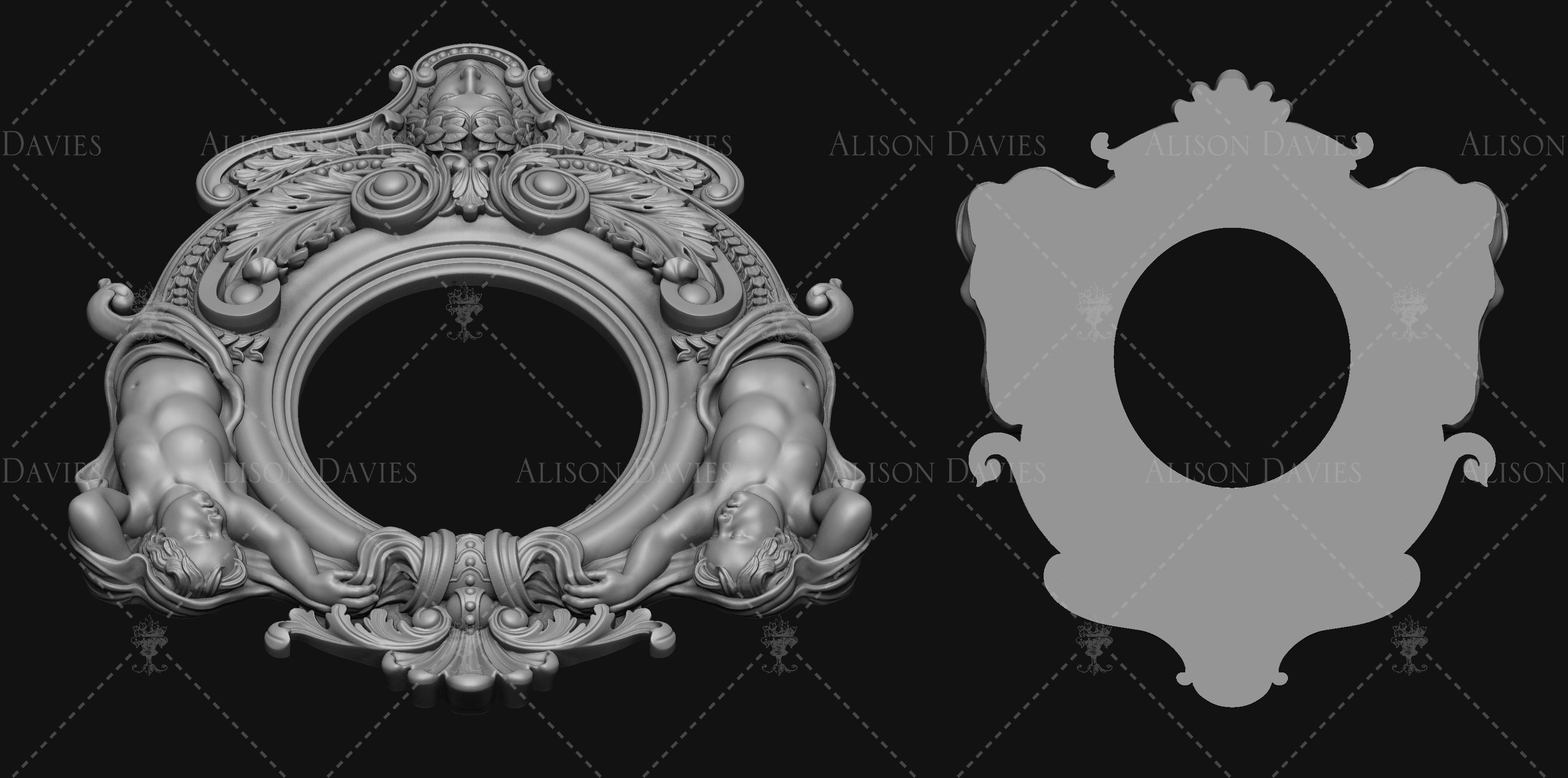 18th Century CHERUB WINDOW FRAME MIRROR 3D print model 3D print model_2