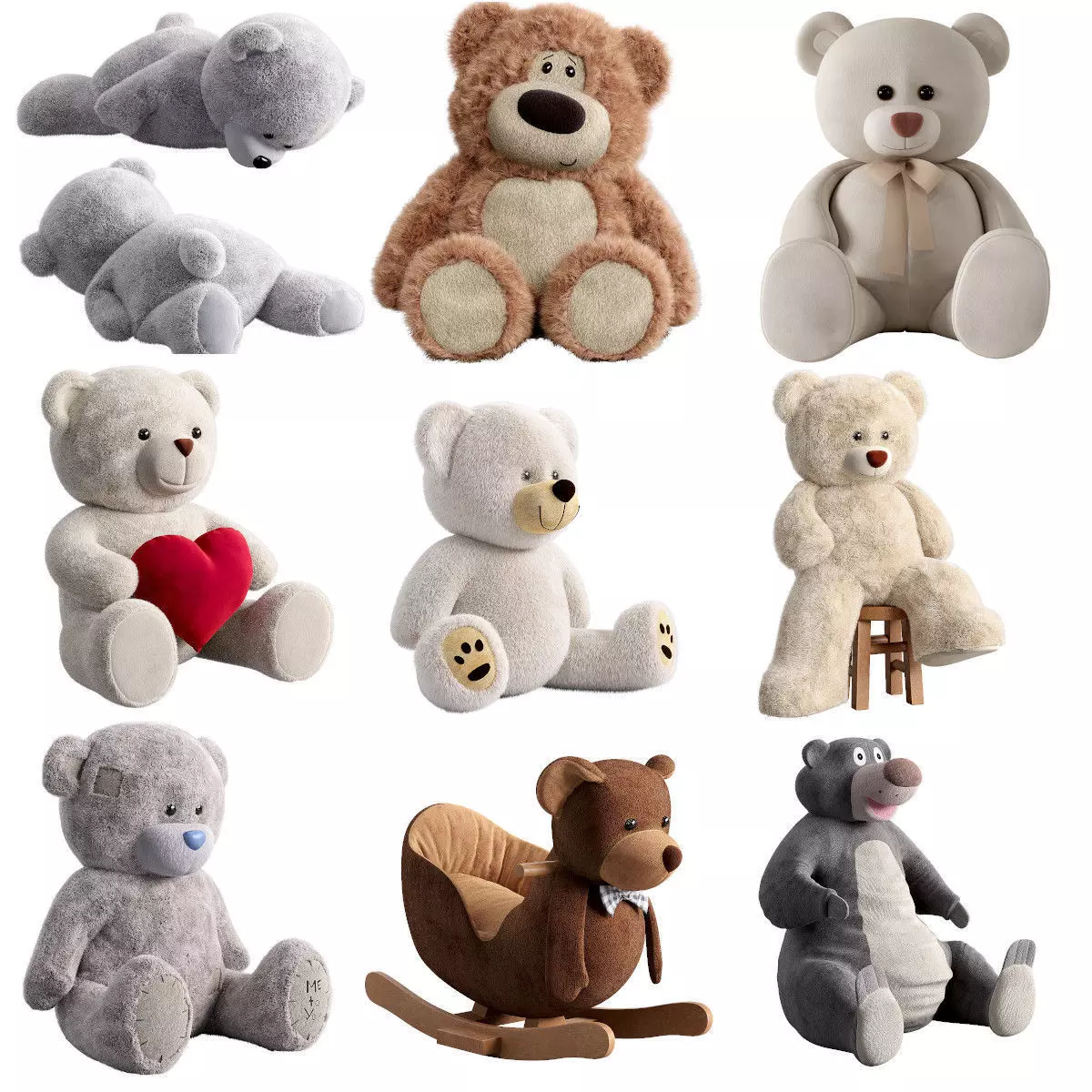 collection of teddy bears 3D model_0
