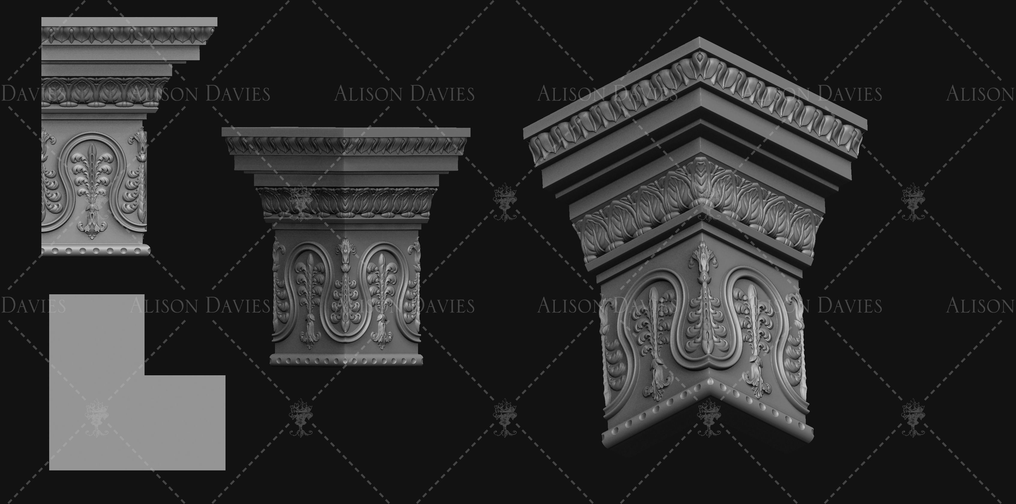 Architectural ceiling Cornice Palms dollhouse 3D print model 3D print model_2