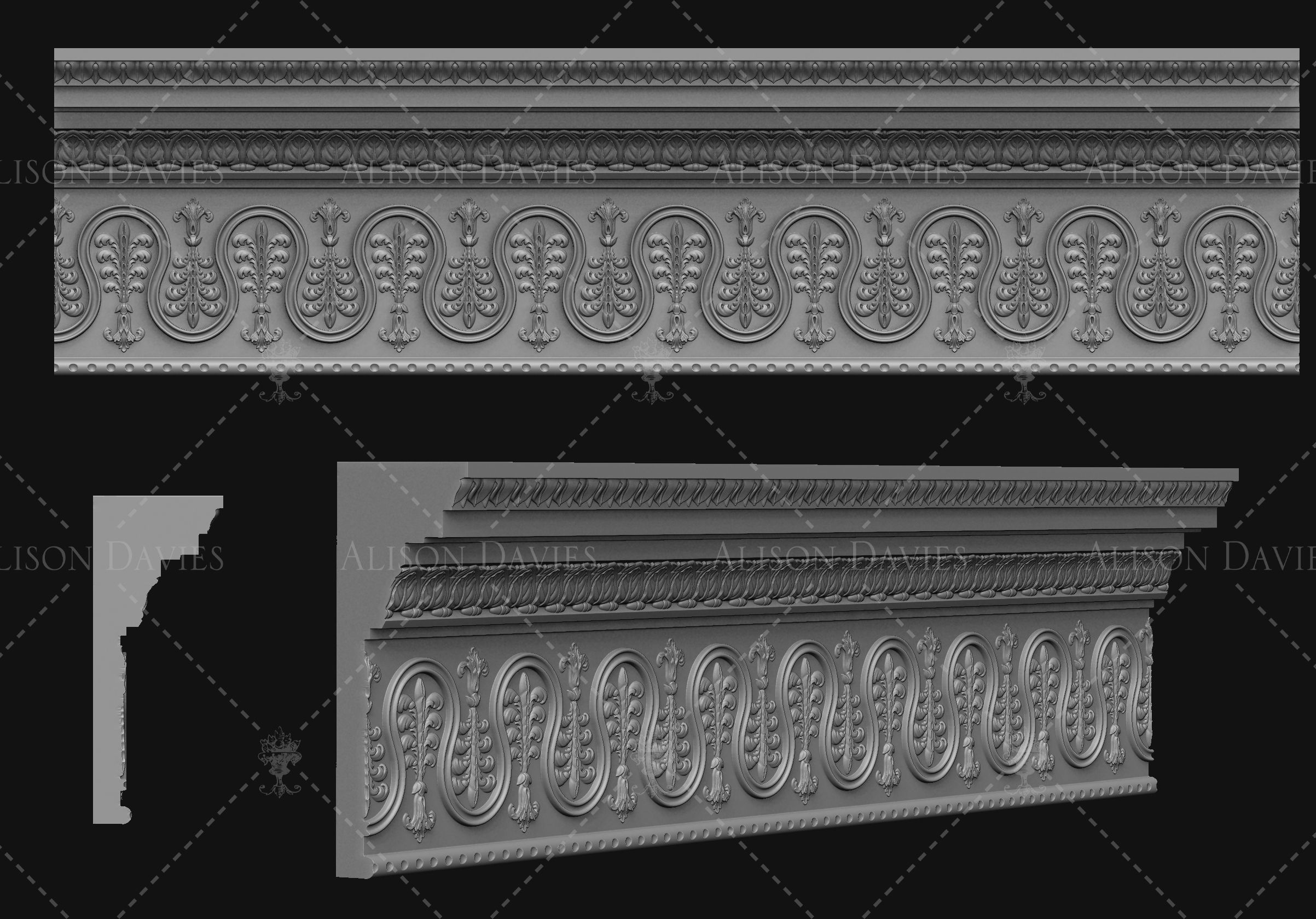 Architectural ceiling Cornice Palms dollhouse 3D print model 3D print model_1
