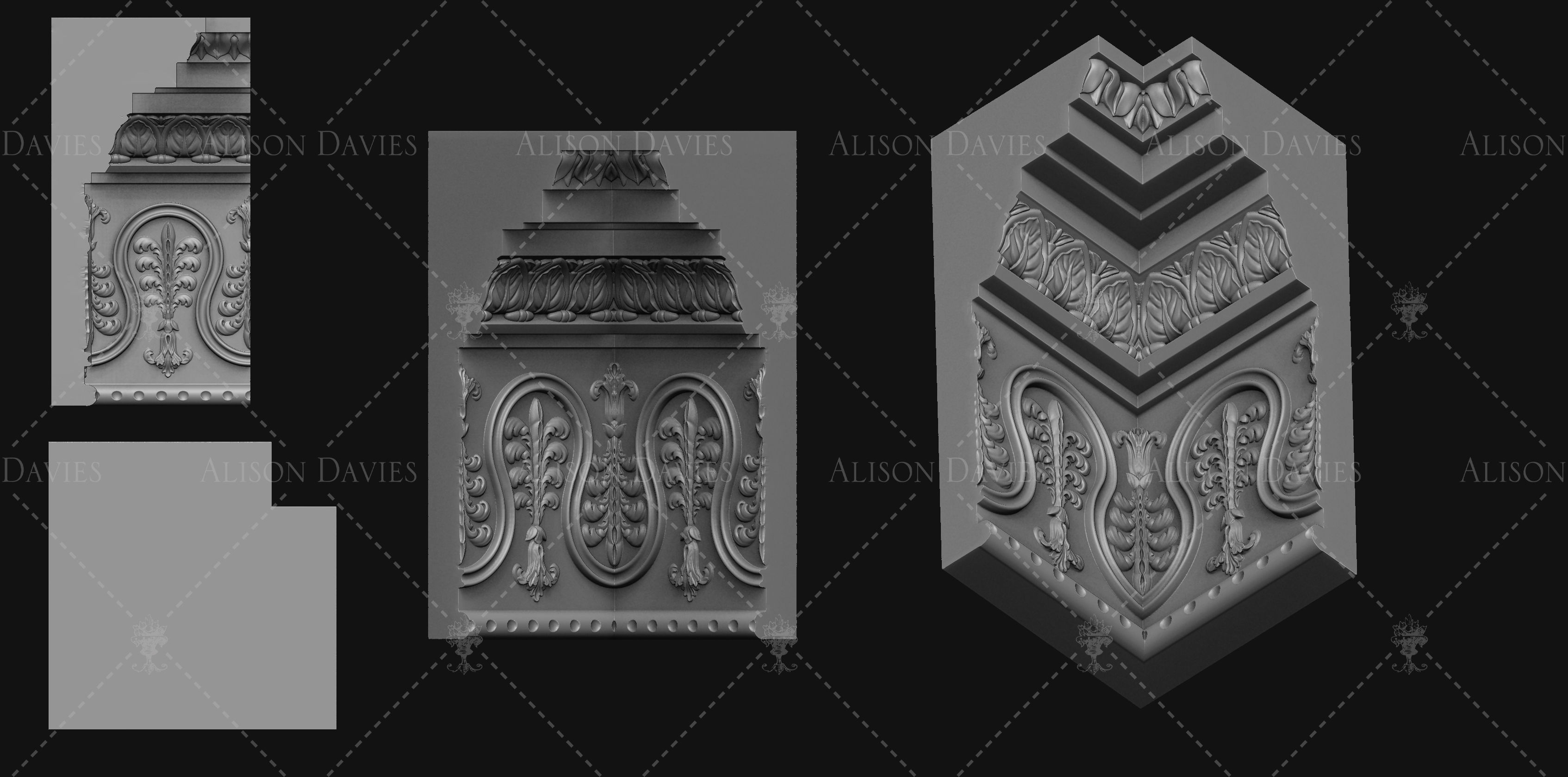 Architectural ceiling Cornice Palms dollhouse 3D print model 3D print model_3
