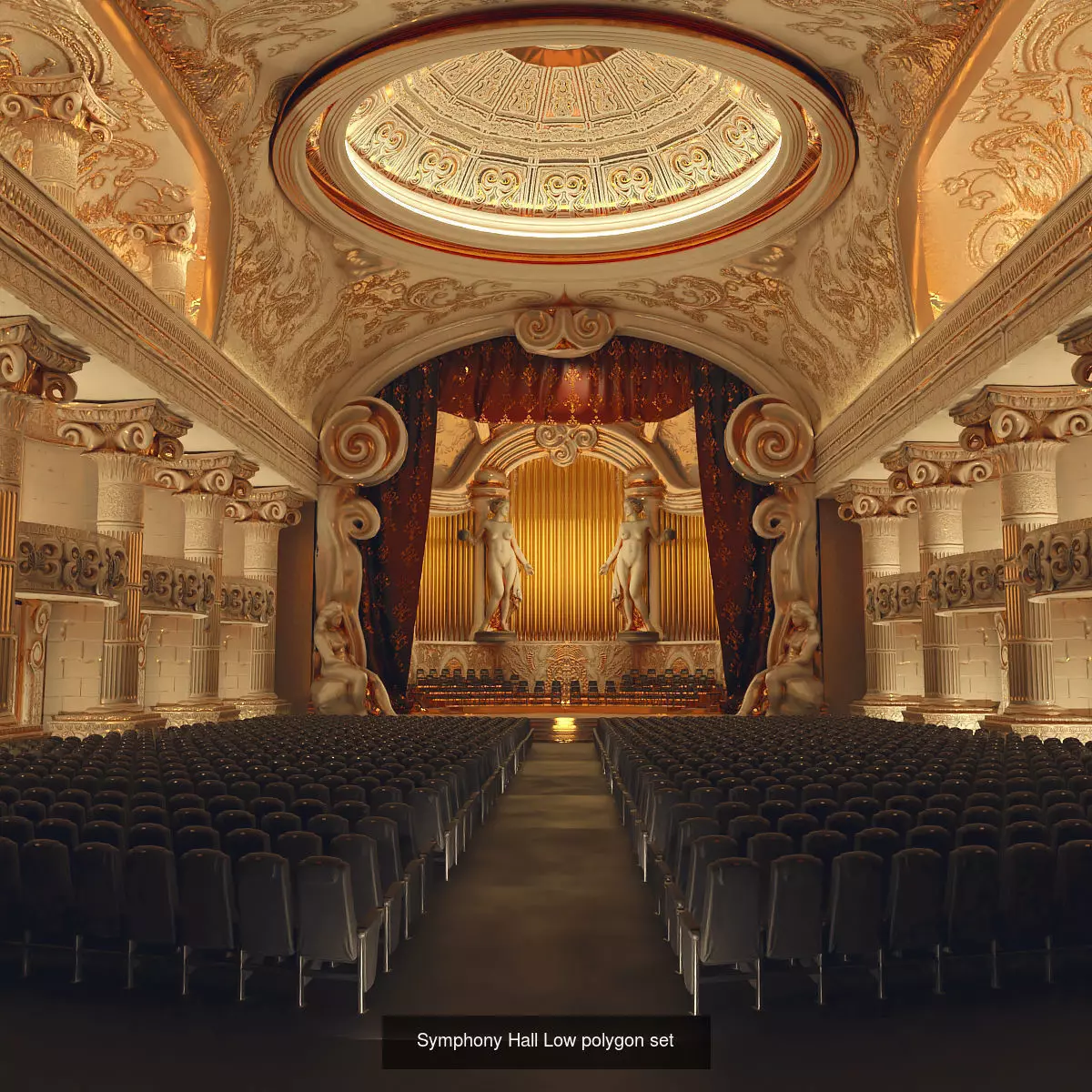 Symphony Hall Low polygon set 3D Model Collection_0