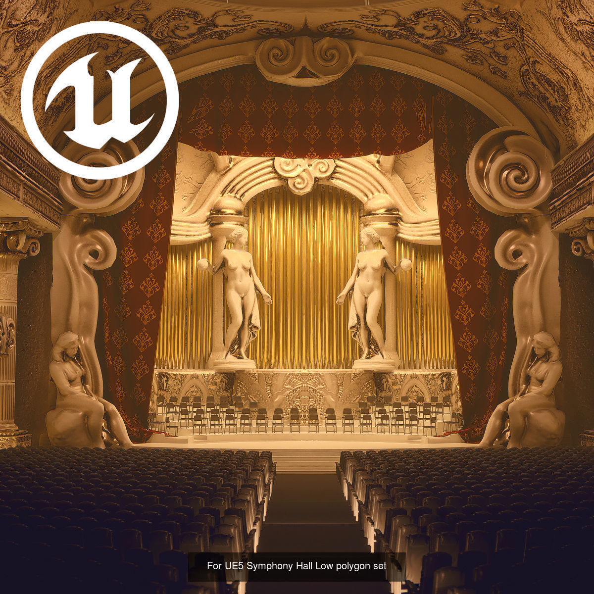 Symphony Hall Low polygon set 3D Model Collection_2