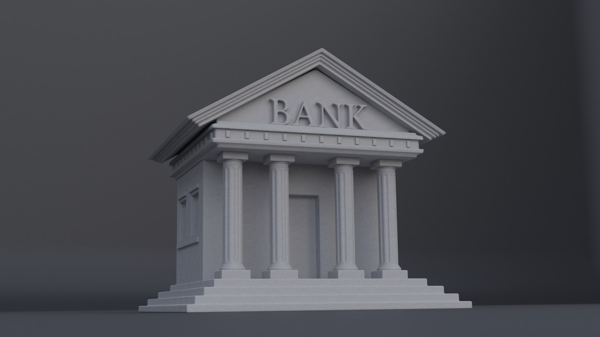 Bank Building Low-poly 3D model_4