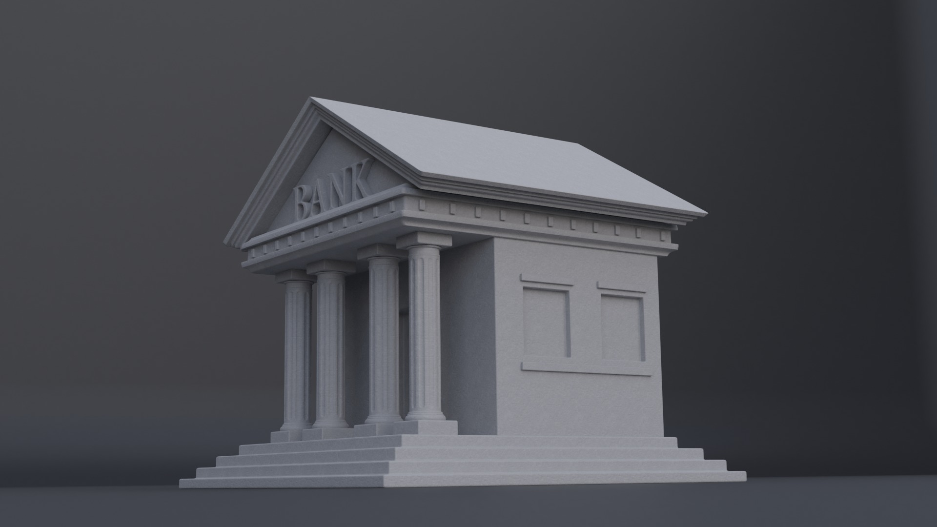 Bank Building Low-poly 3D model_2