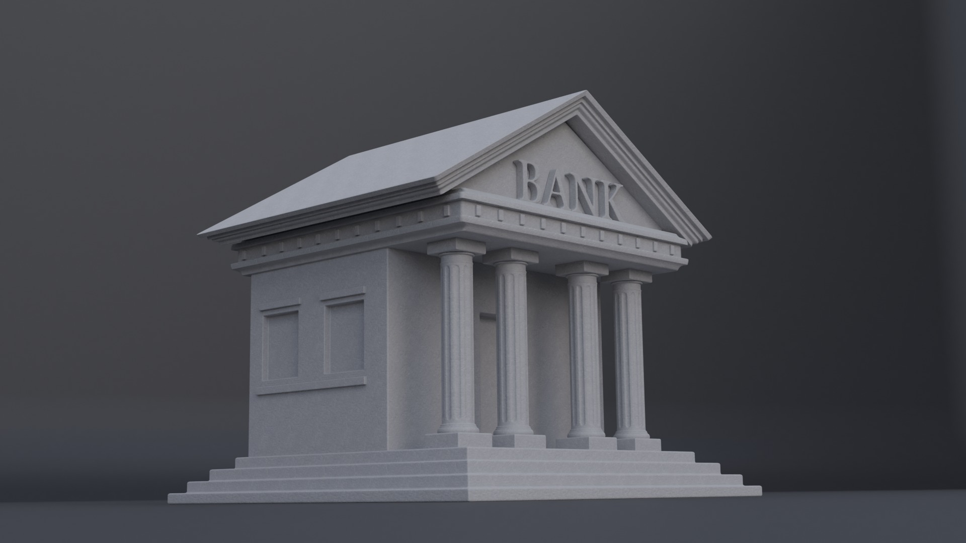Bank Building Low-poly 3D model_1