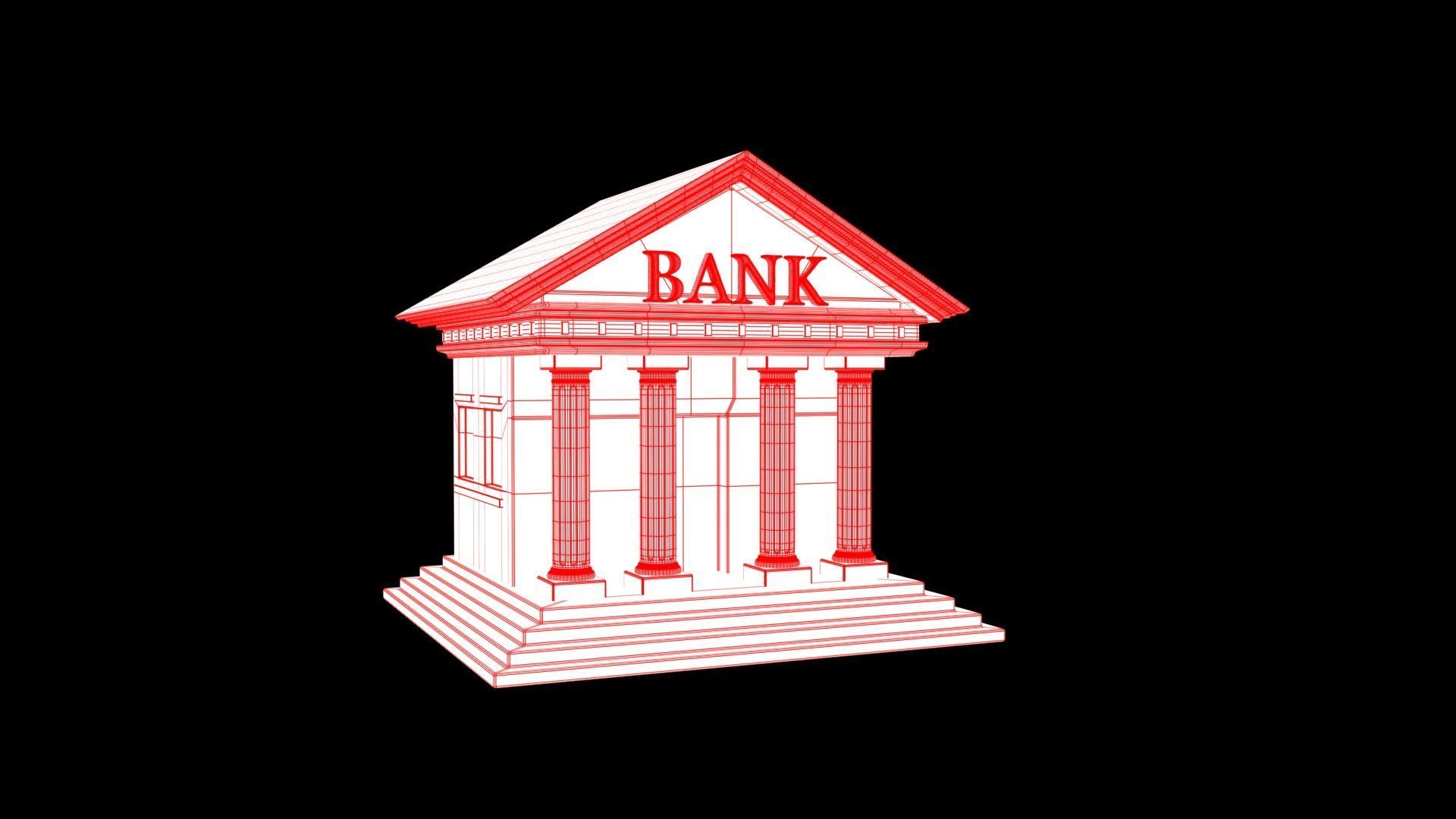 Bank Building Low-poly 3D model_7