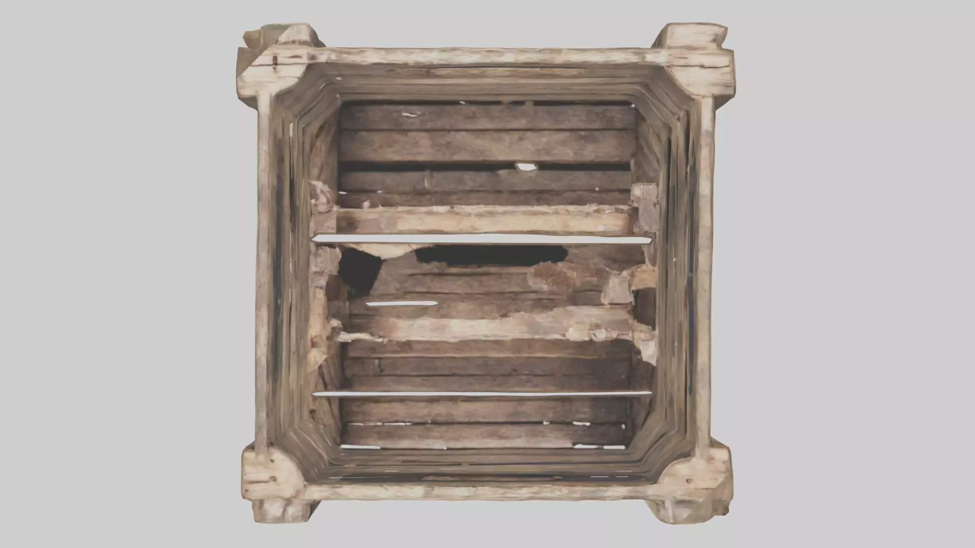 Dilapidated Wooden Crate Model Low-poly 3D model_0