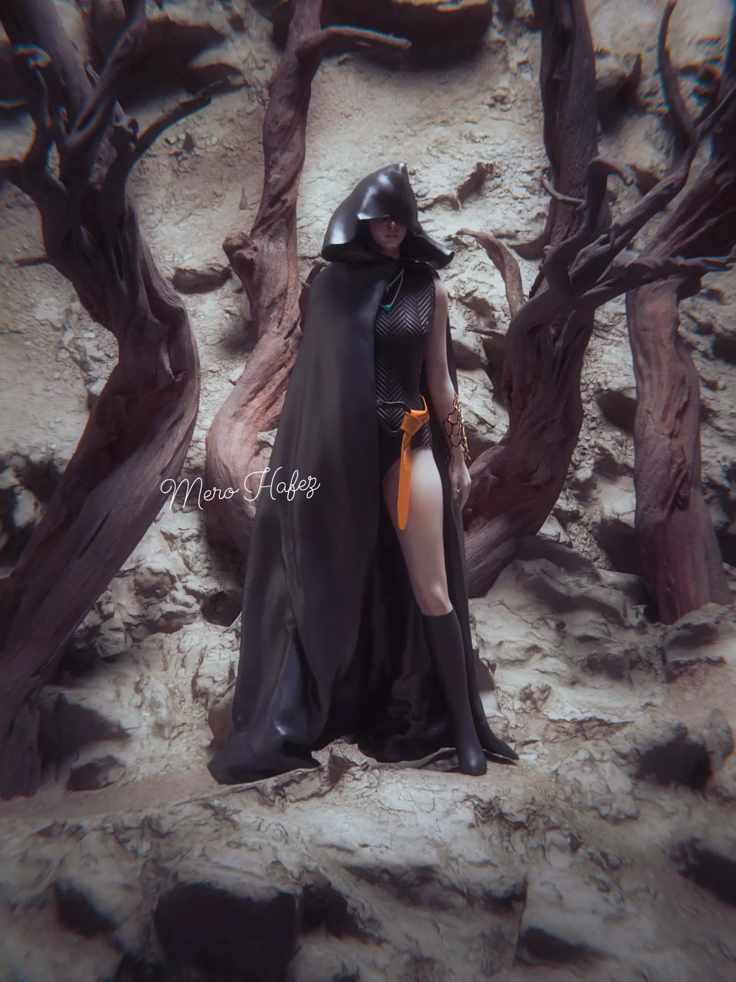 Dark Assassin women with uv with texture fbx Low-poly 3D model_0