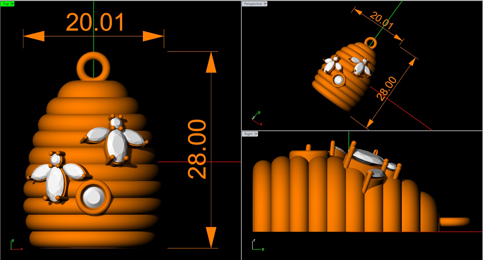 bee nest CUTE PENDENT WITH COUPLE BEES 3D model_1