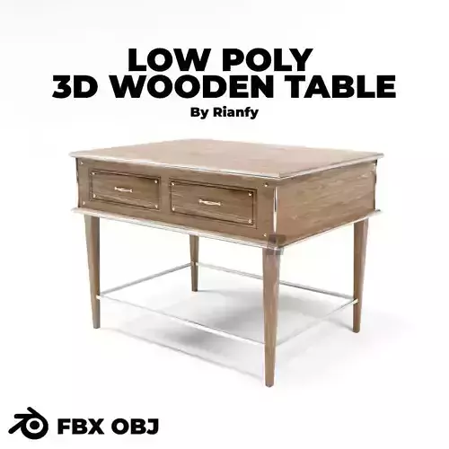 Realistic Low Poly 3D Wooden Table