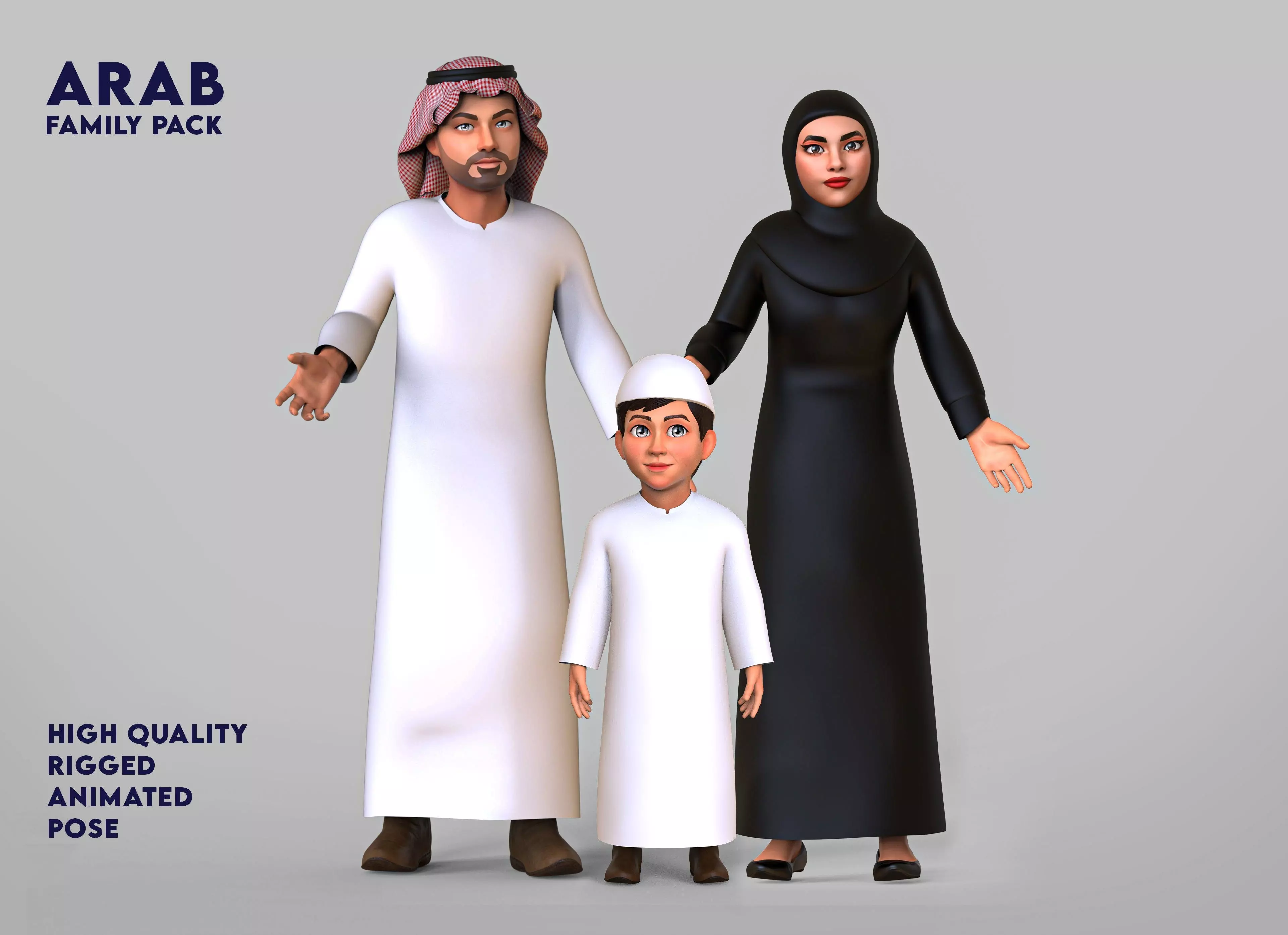 Cartoon ArabFamily Character Pack  Low-poly 3D model_0