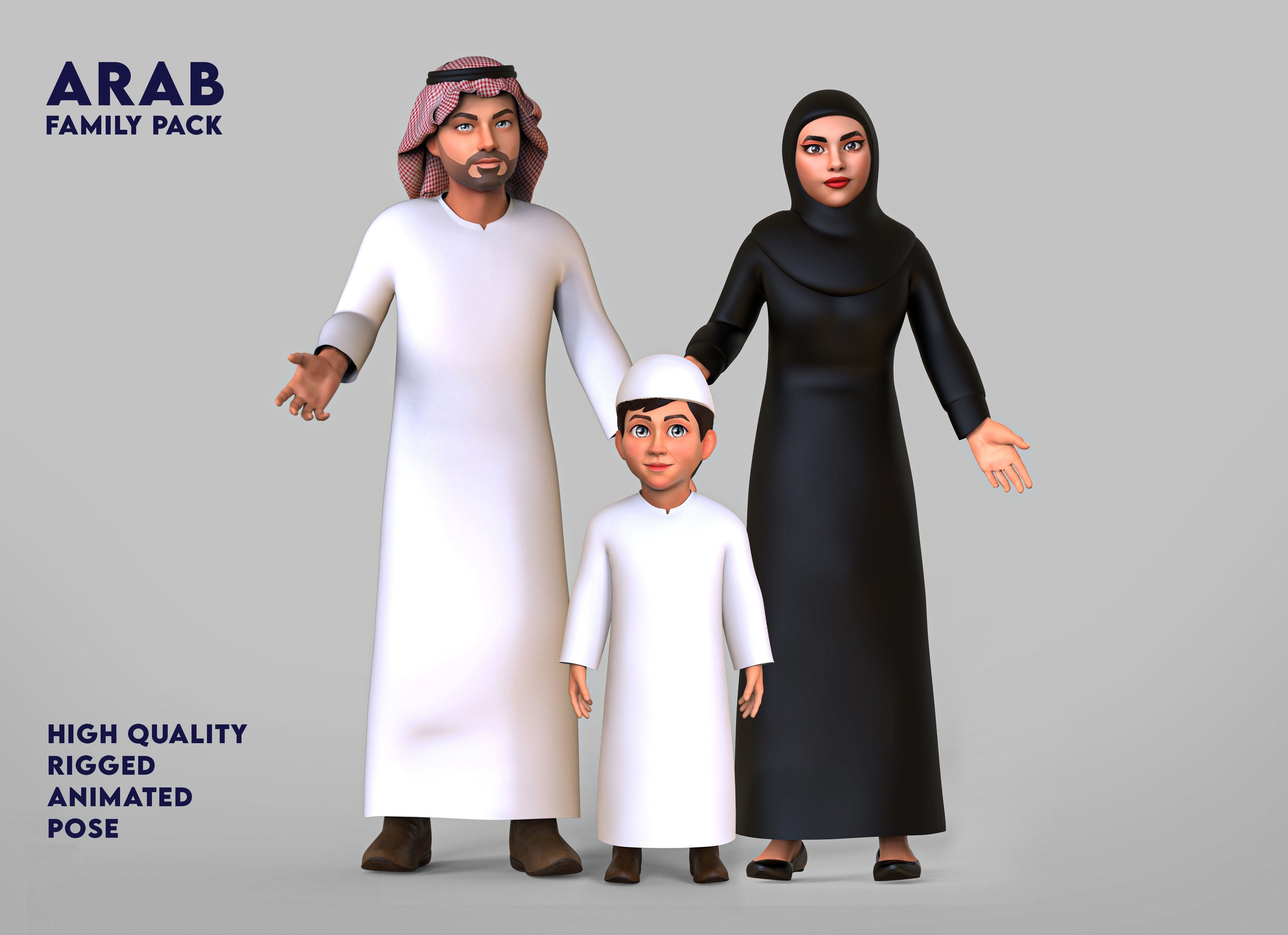 Cartoon ArabFamily Character Pack  Low-poly 3D model_41
