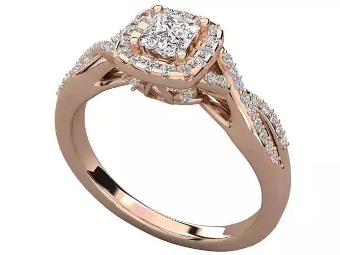 Princess Cut Dia Stone Twist Shank Engagement Ring