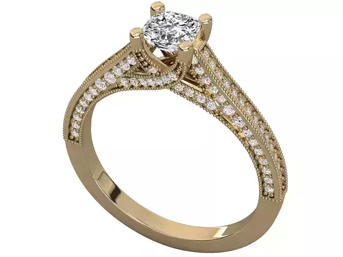 Classic Dia Engagement Promise Ring with Detailed Milgrain Band