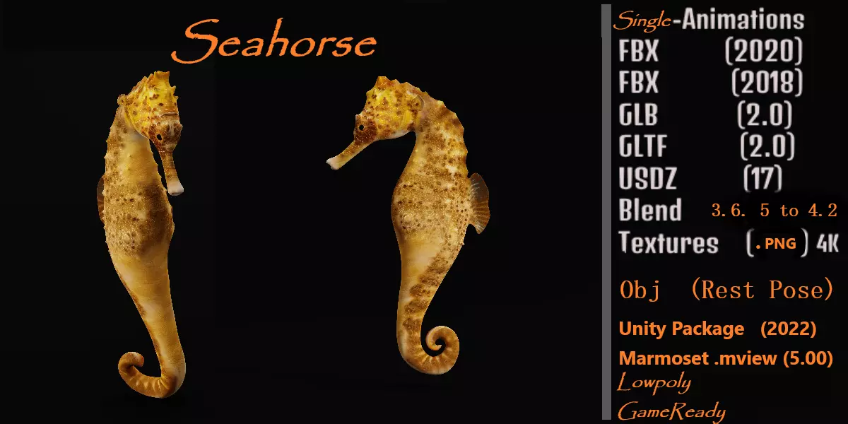 Seahorse Fish Low-poly 3D model