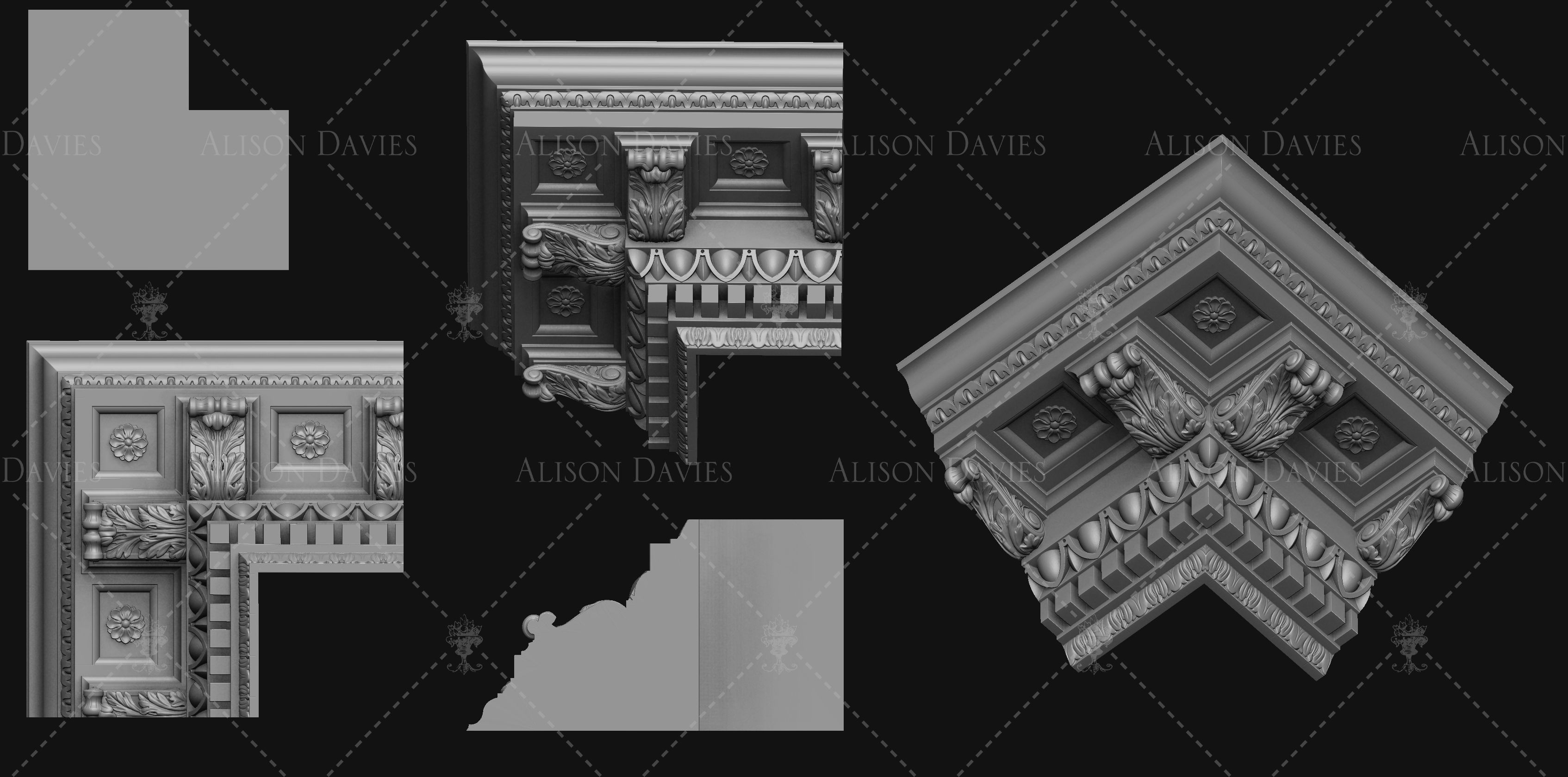 Dentil Acanthus Bracket Cornice for dollhouse 3D print model 3D print model_2