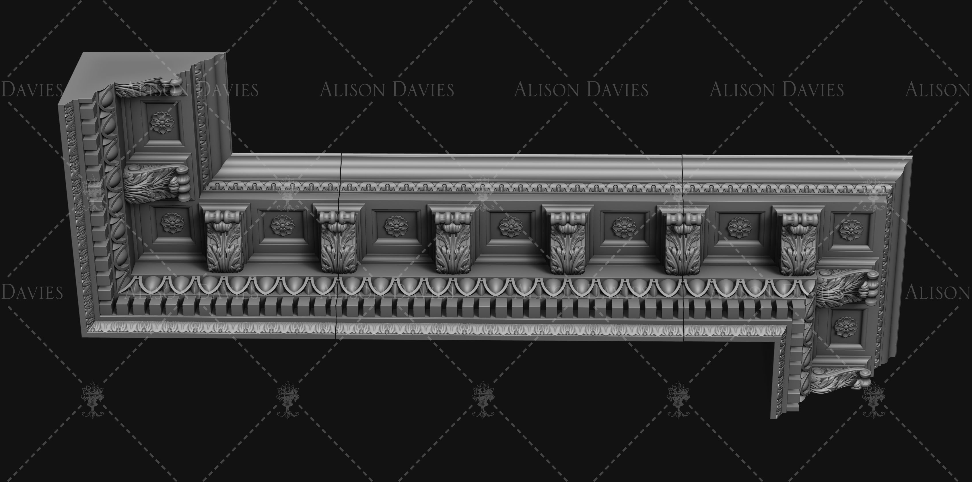 Dentil Acanthus Bracket Cornice for dollhouse 3D print model 3D print model_5