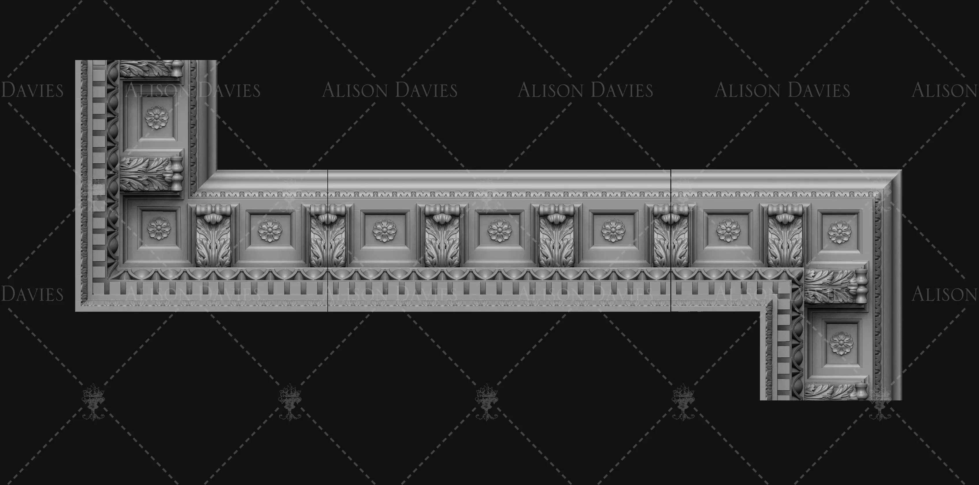 Dentil Acanthus Bracket Cornice for dollhouse 3D print model 3D print model_0