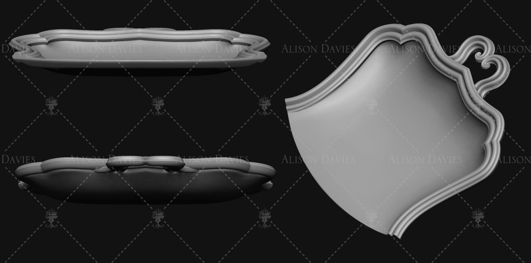 Antique 18th century crumb tray and brush 3D printable file 3D print model_3