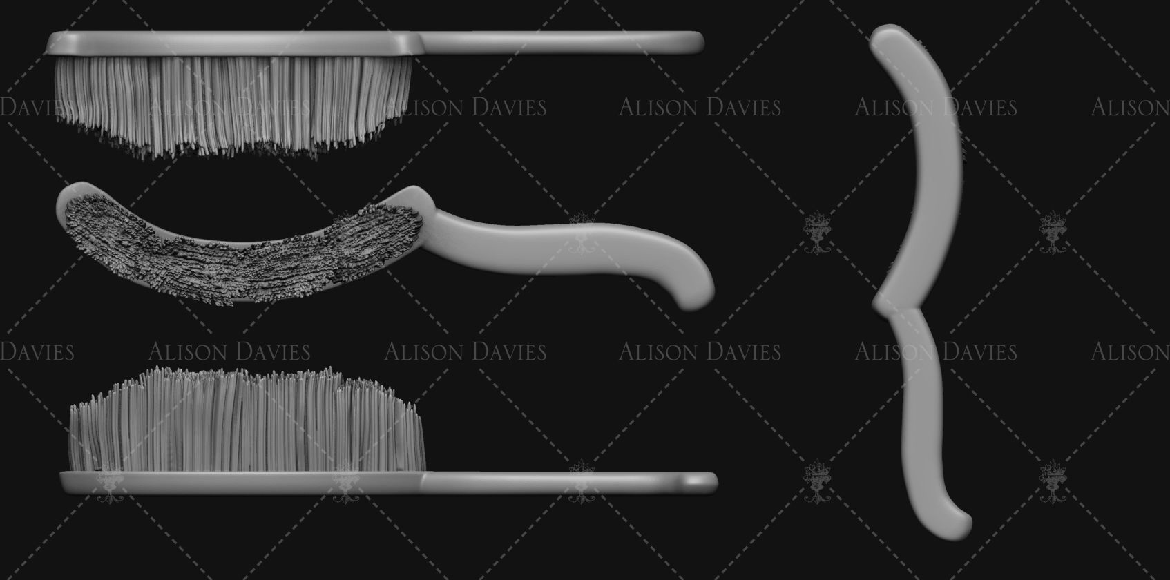 Antique 18th century crumb tray and brush 3D printable file 3D print model_1